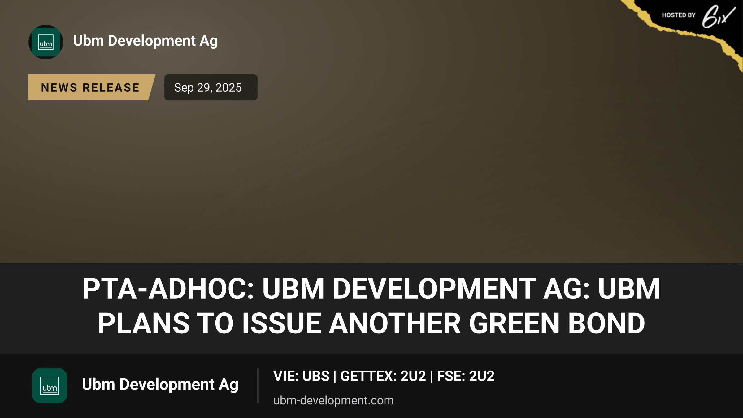 PTA-Adhoc: UBM Development AG: UBM plans to issue another green bond