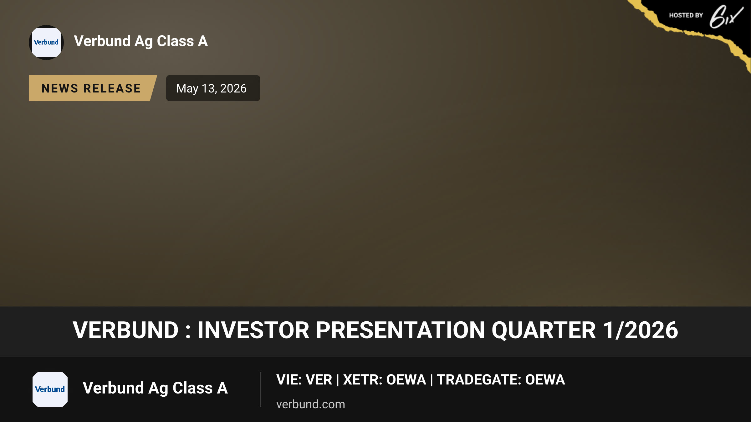 Verbund : Investor Presentation Quarter 1/2026