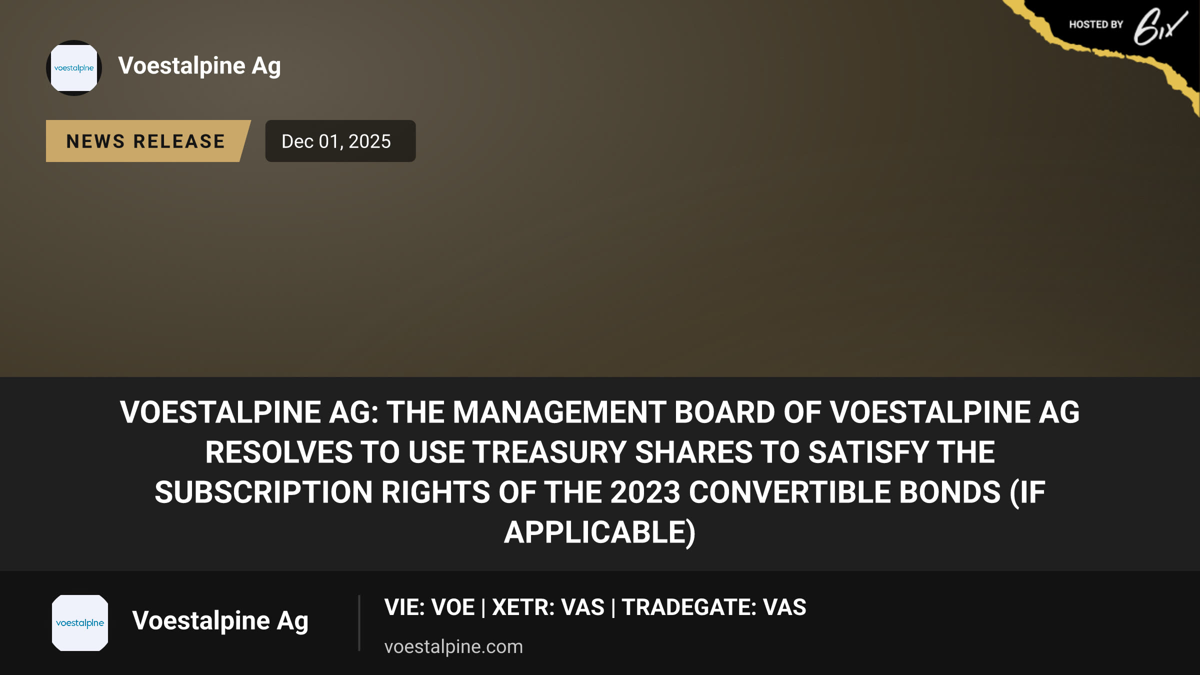 Voestalpine AG: The Management Board of voestalpine AG resolves to use treasury shares to satisfy the subscription rights of the 2023 convertible bonds (if applicable)