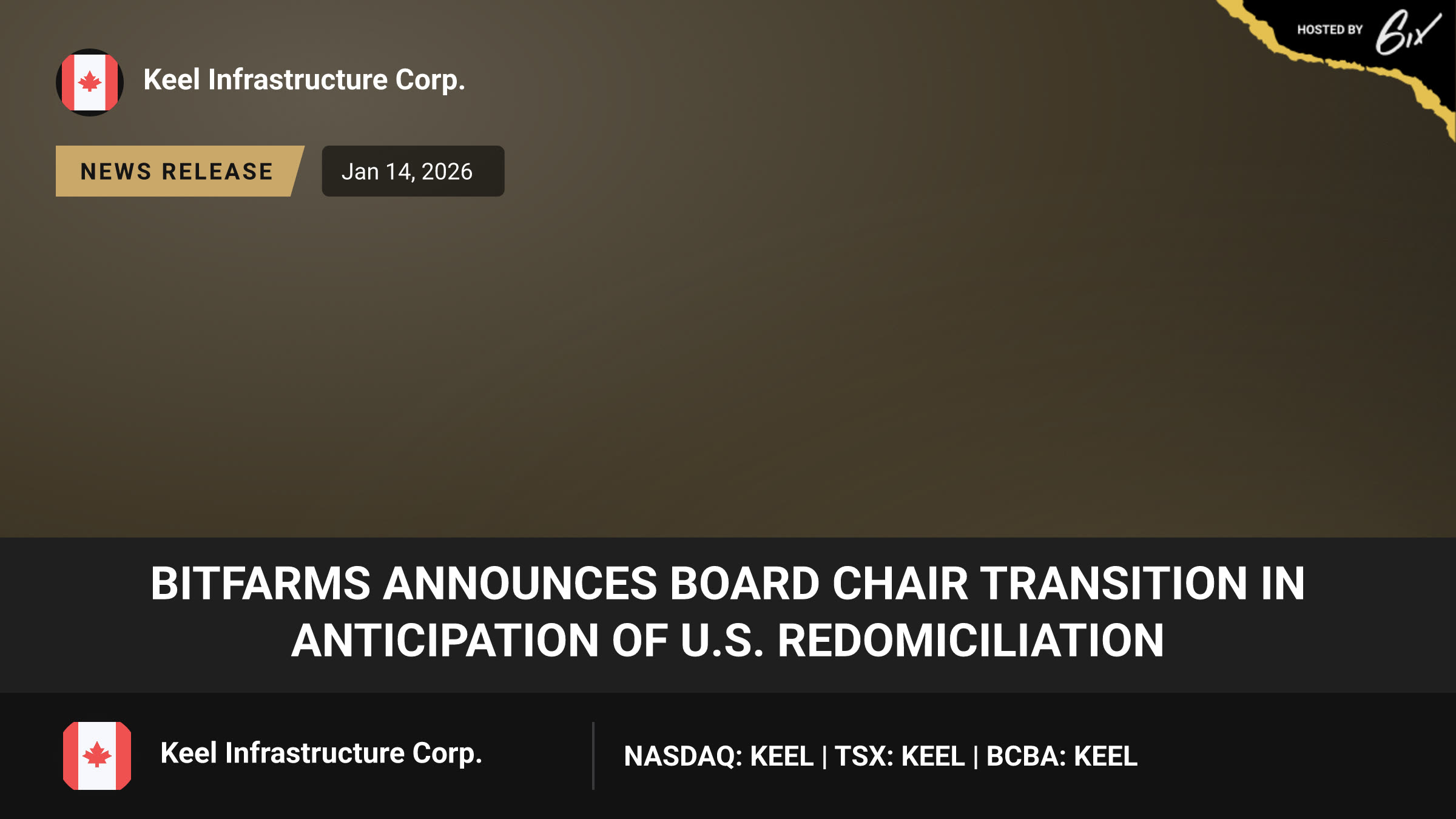 Bitfarms Announces Board Chair Transition in Anticipation of U.S. Redomiciliation