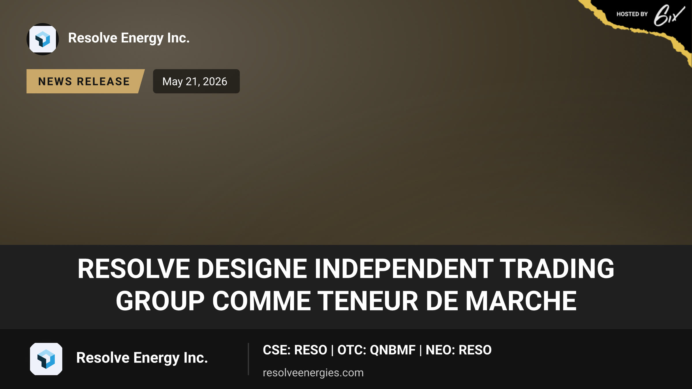ReSolve designe Independent Trading Group comme teneur de marche