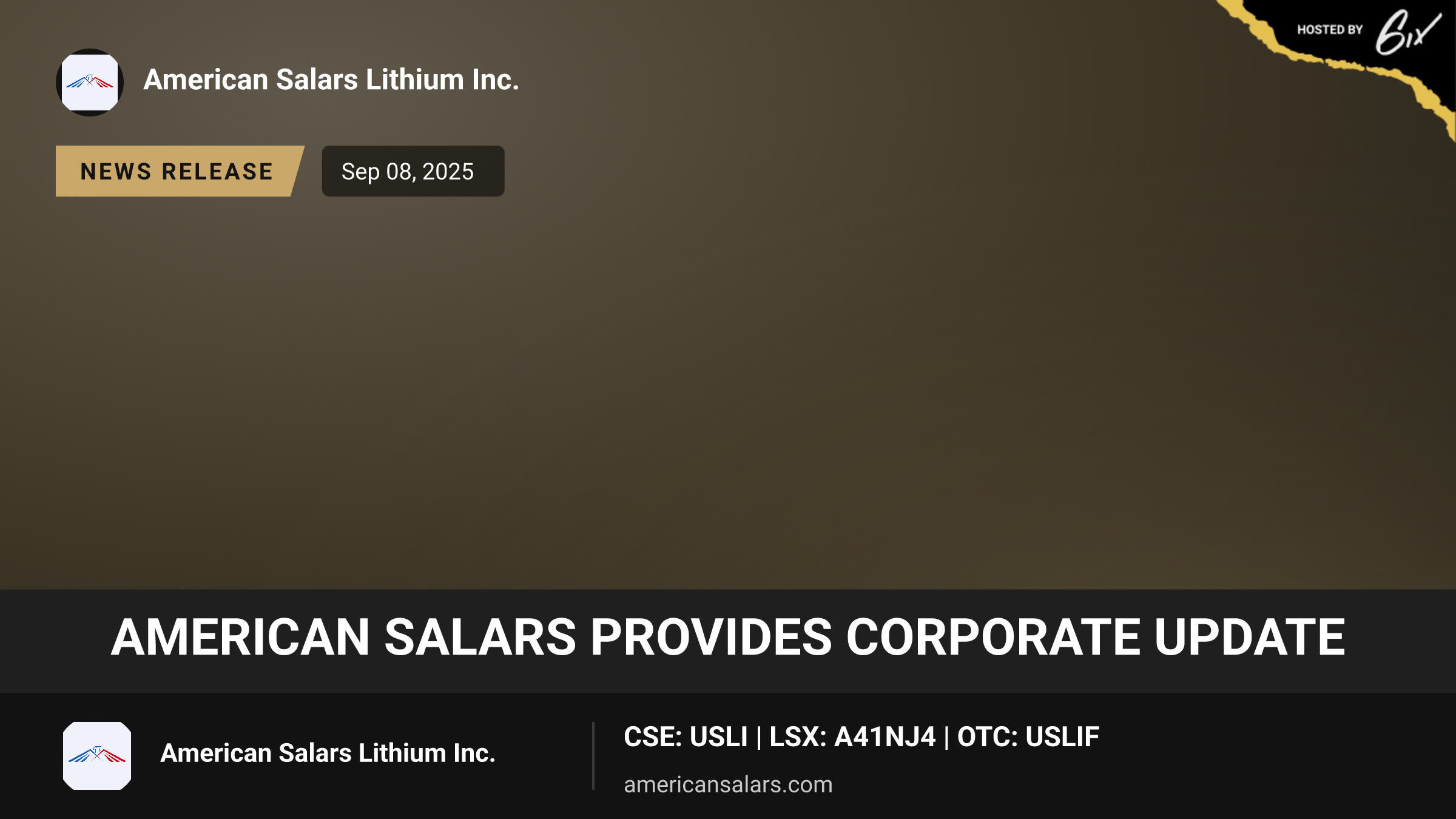 American Salars Provides Corporate Update