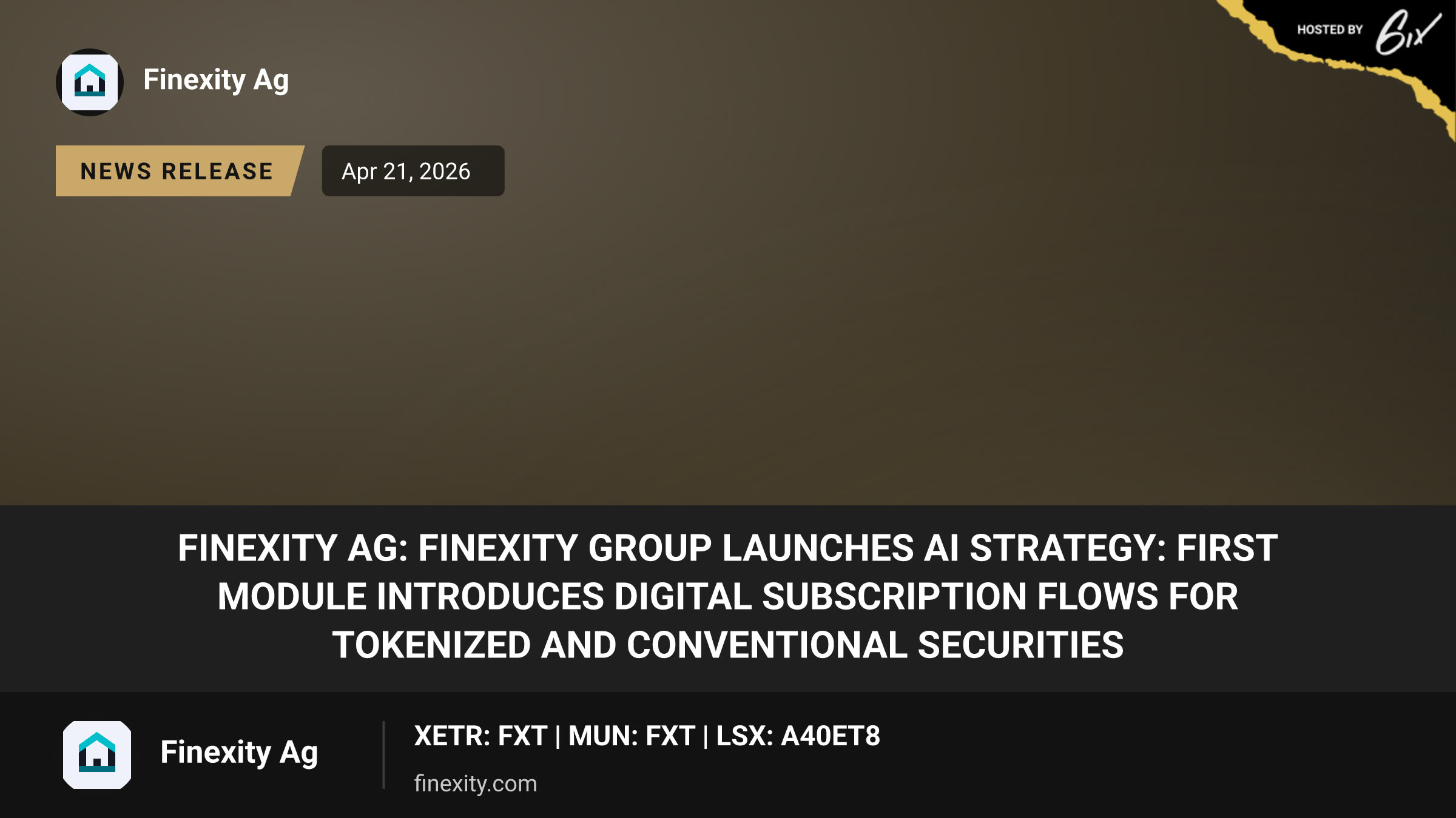 Finexity AG: FINEXITY Group Launches AI Strategy: First Module Introduces Digital Subscription Flows for Tokenized and Conventional Securities