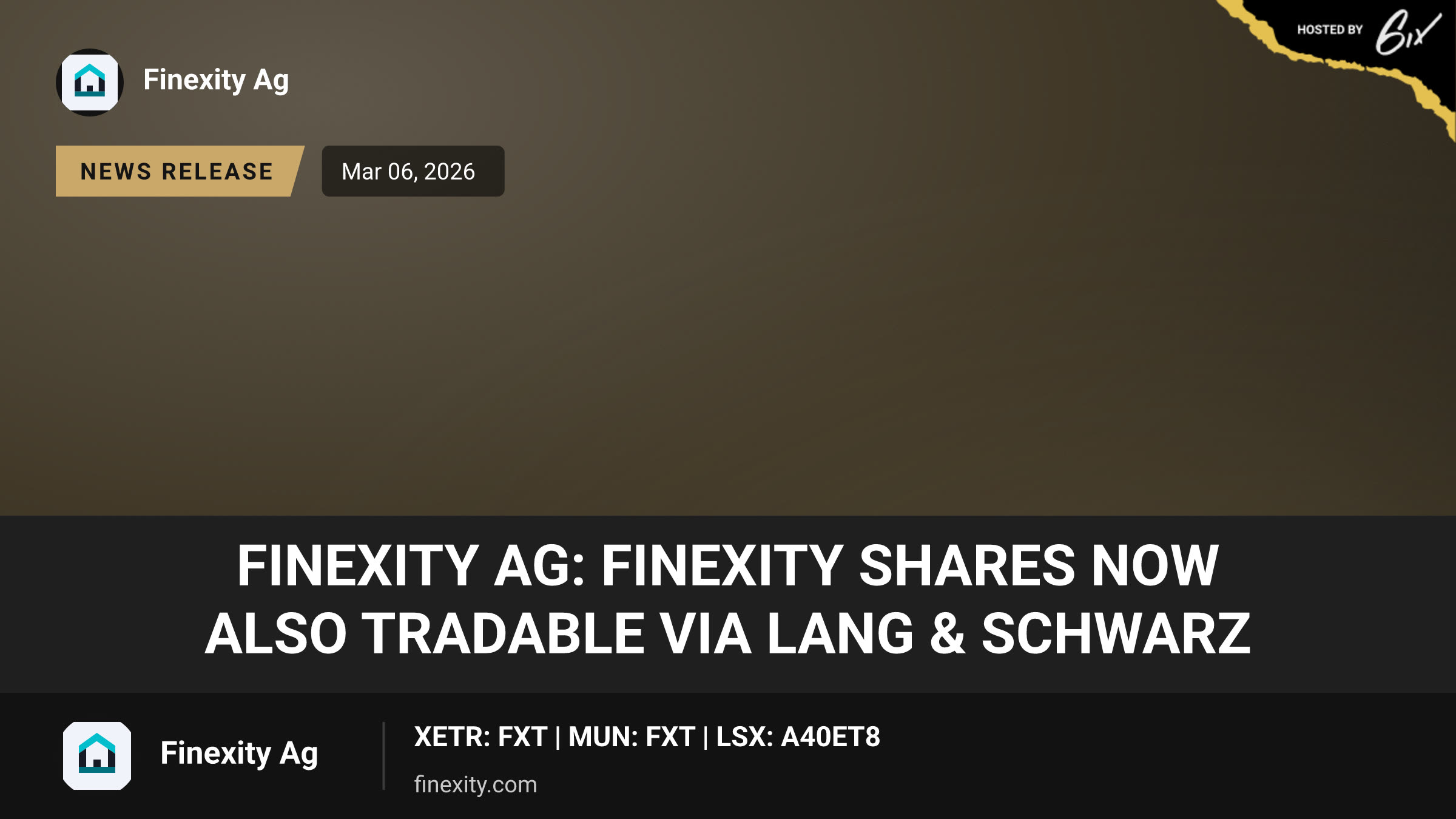 Finexity AG: FINEXITY Shares Now Also Tradable via Lang & Schwarz