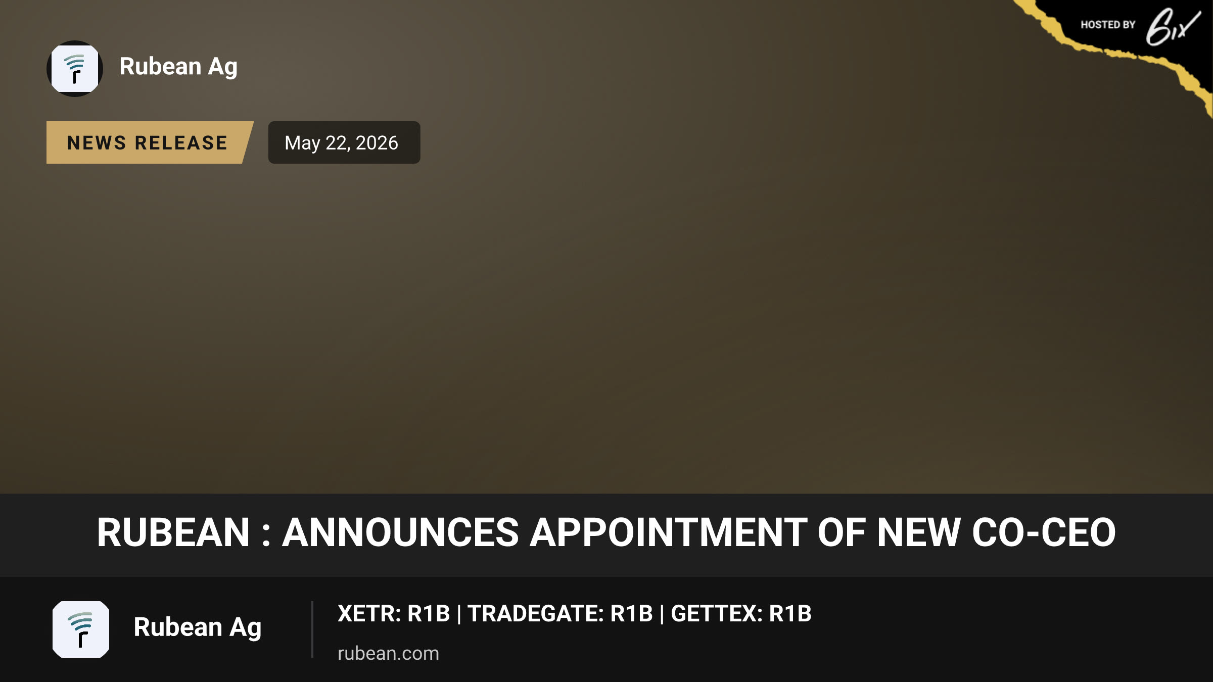 Rubean : Announces Appointment of New Co-CEO