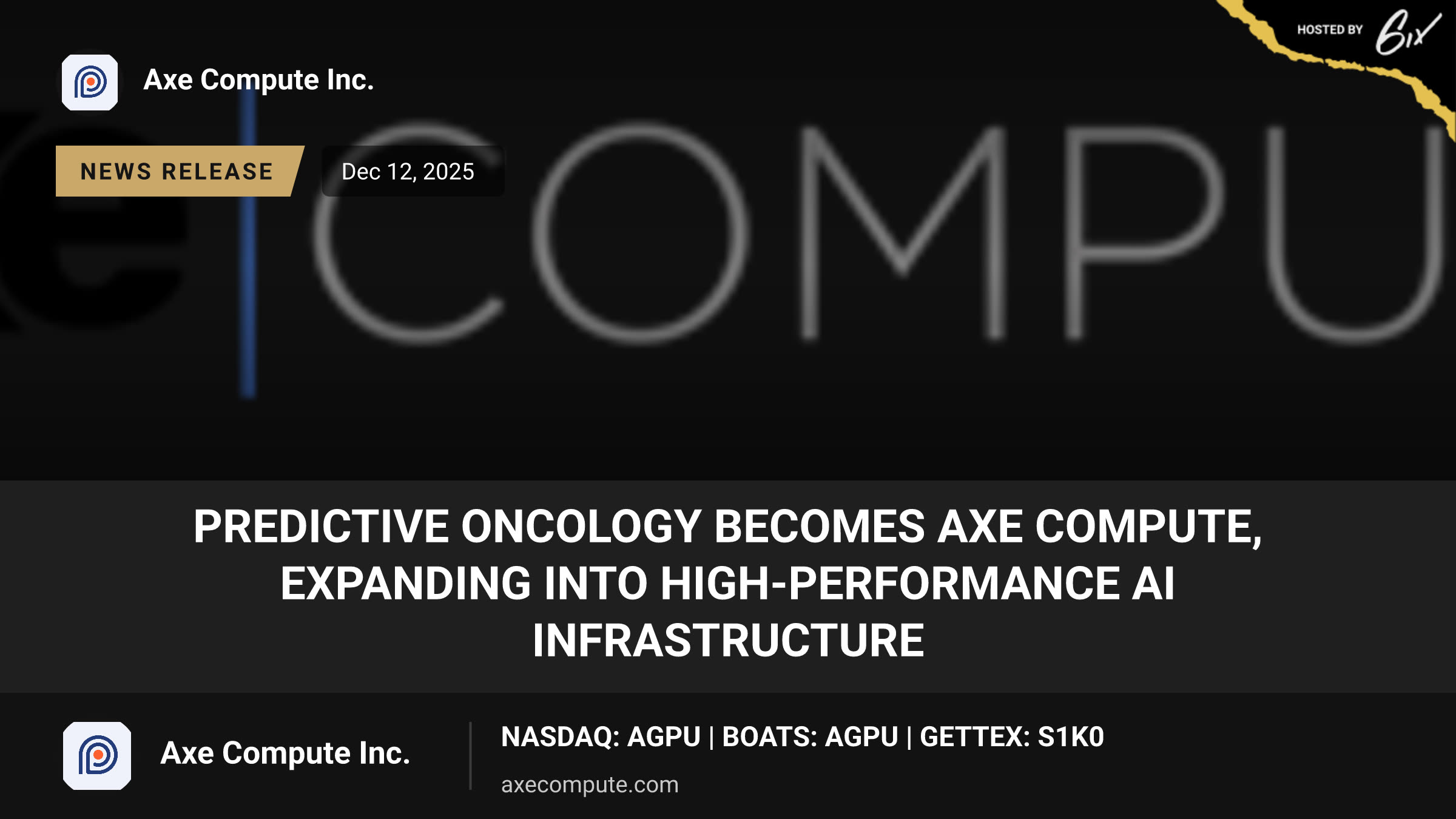 Predictive Oncology Becomes Axe Compute, Expanding Into High-Performance AI Infrastructure