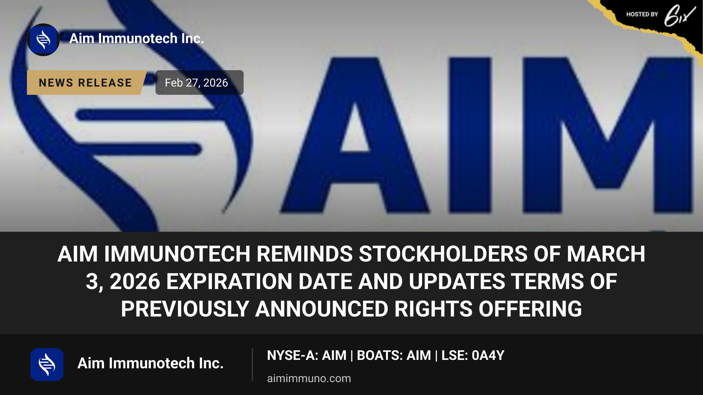 AIM ImmunoTech Reminds Stockholders of March 3, 2026 Expiration Date and Updates Terms of Previously Announced Rights Offering