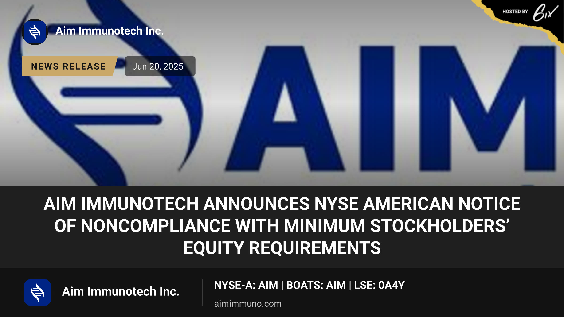 AIM ImmunoTech Announces NYSE American Notice of Noncompliance With Minimum Stockholders’ Equity Requirements