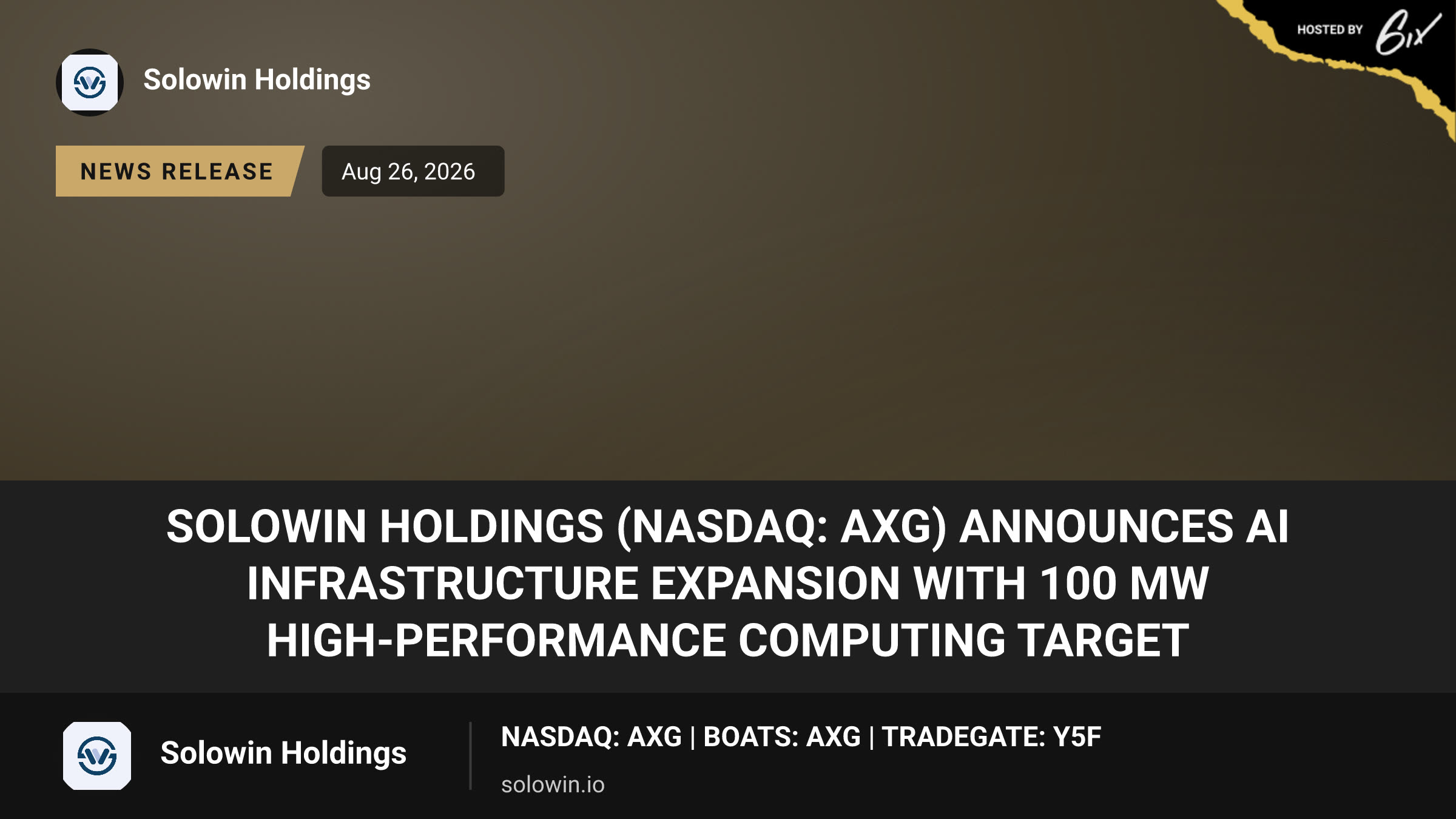 SOLOWIN HOLDINGS (NASDAQ: AXG) Announces AI Infrastructure Expansion with 100 MW High-Performance Computing Target