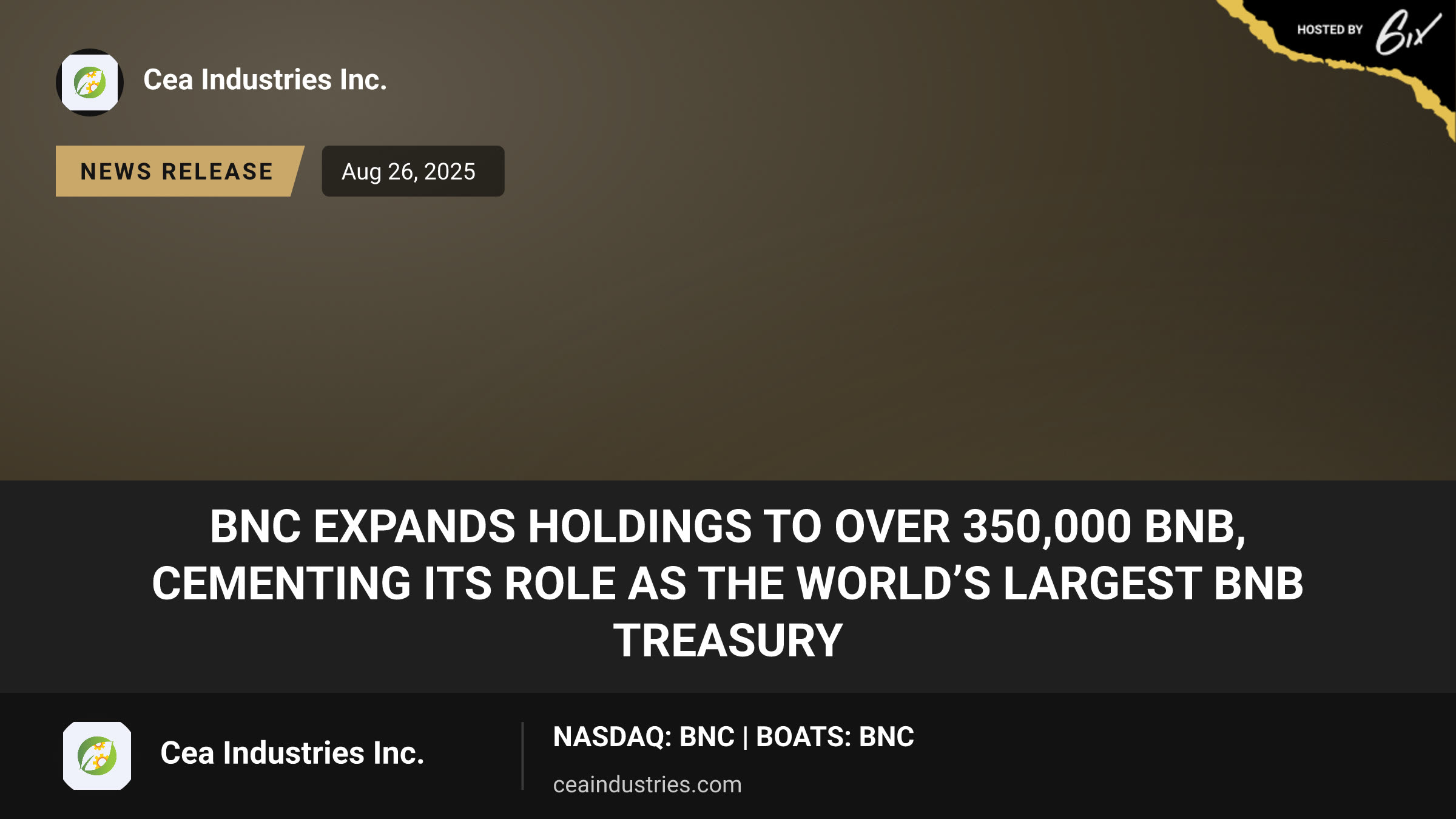 BNC Expands Holdings to over 350,000 BNB, Cementing Its Role as the World’s Largest BNB Treasury