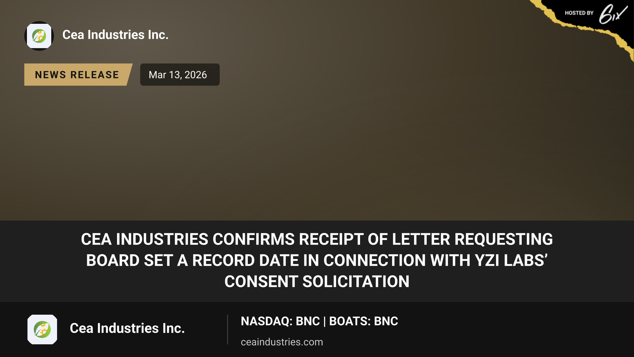 CEA Industries Confirms Receipt of Letter Requesting Board Set a Record Date in Connection with YZi Labs’ Consent Solicitation