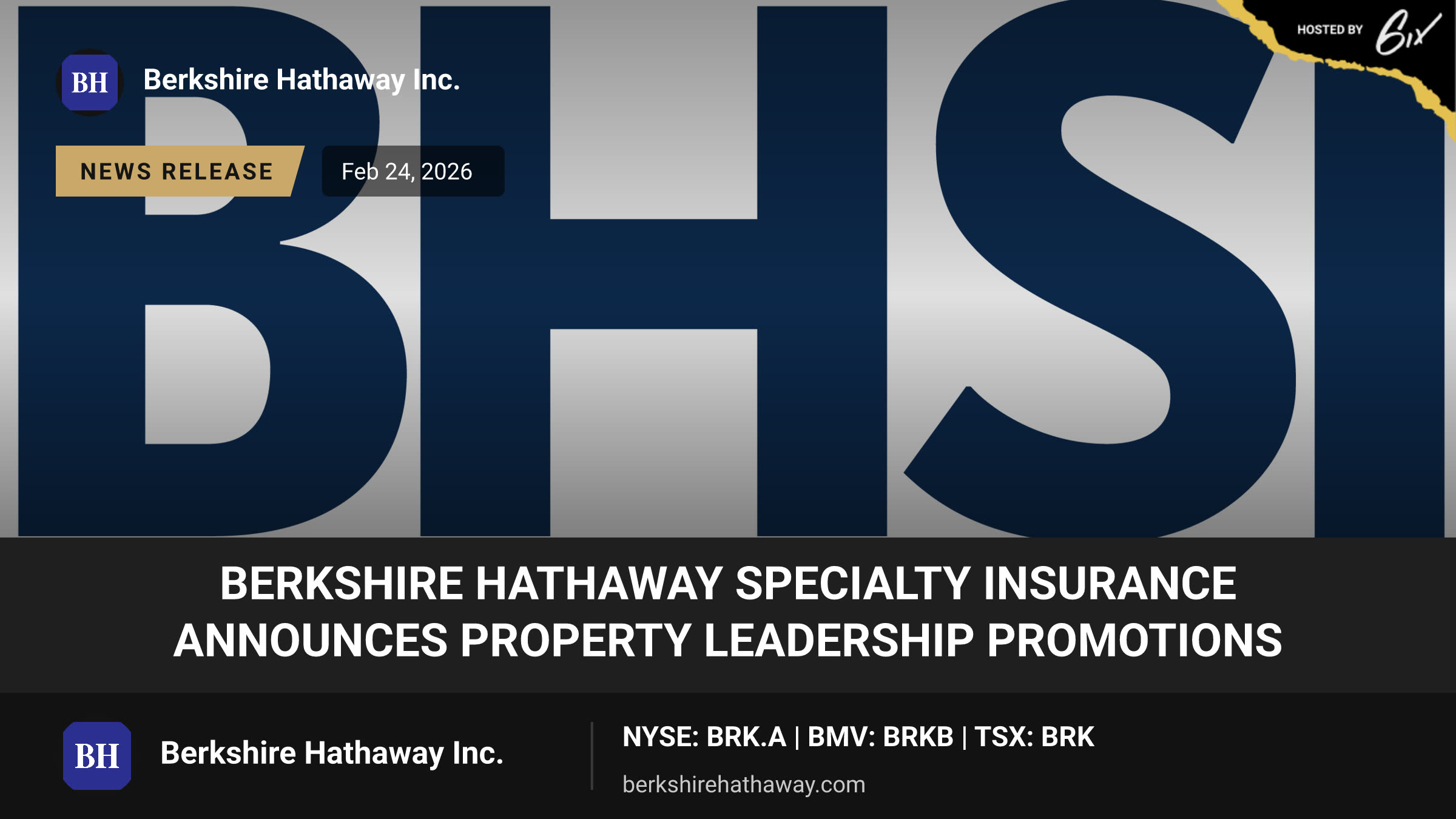 Berkshire Hathaway Specialty Insurance Announces Property Leadership Promotions