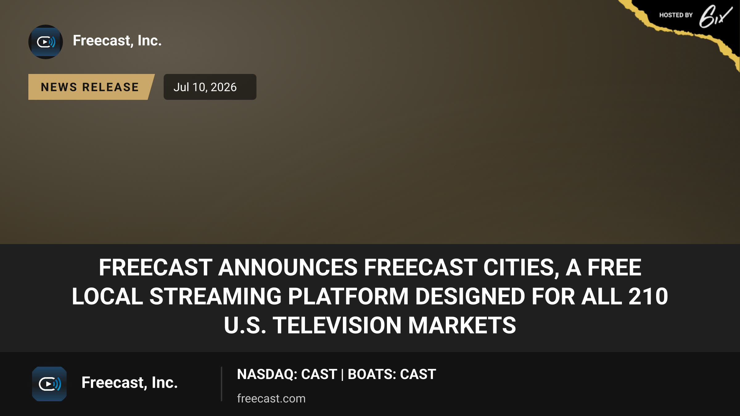 FreeCast Announces FreeCast Cities, a Free Local Streaming Platform Designed for All 210 U.S. Television Markets