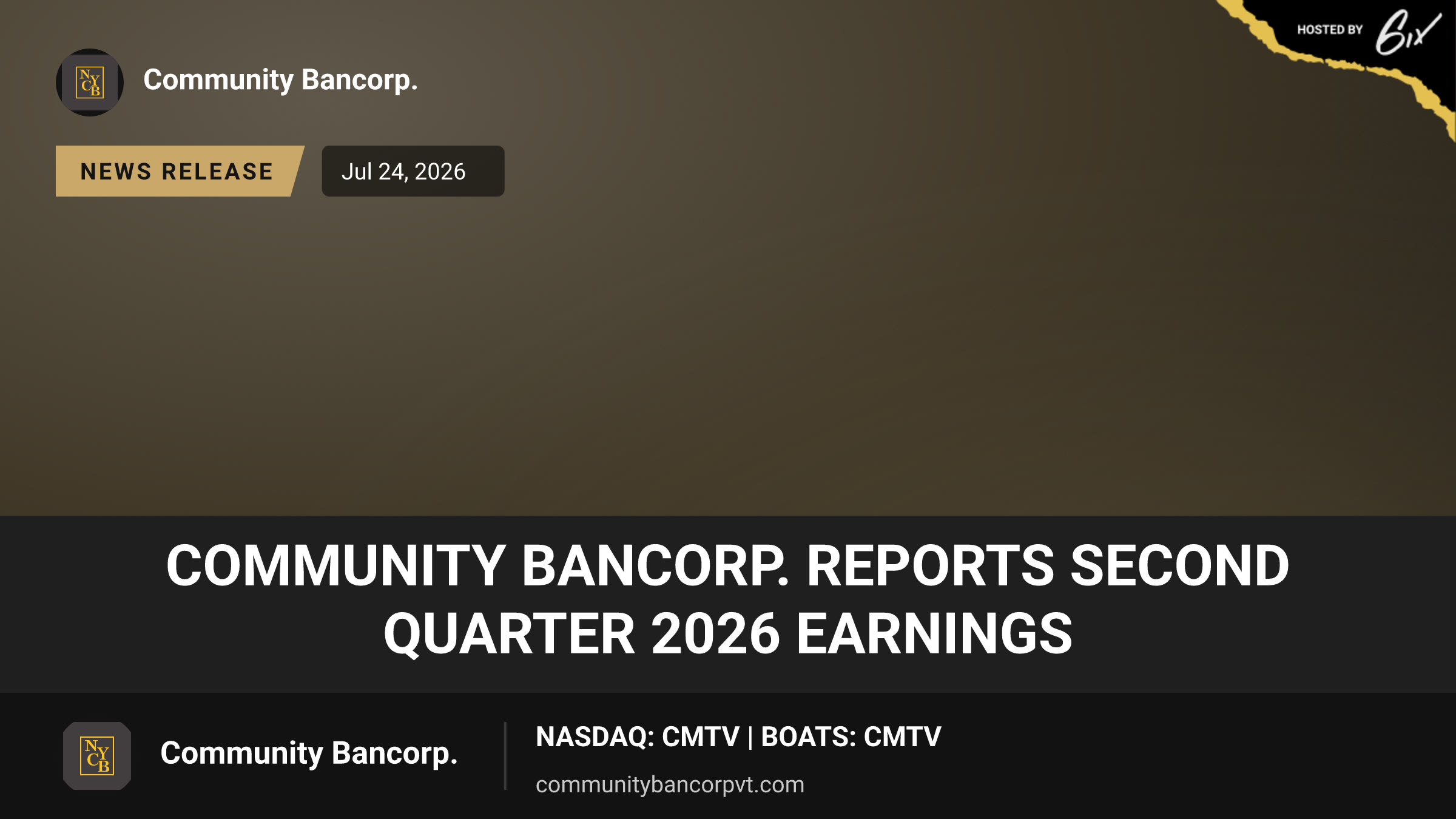 Community Bancorp. Reports Second Quarter 2026 Earnings