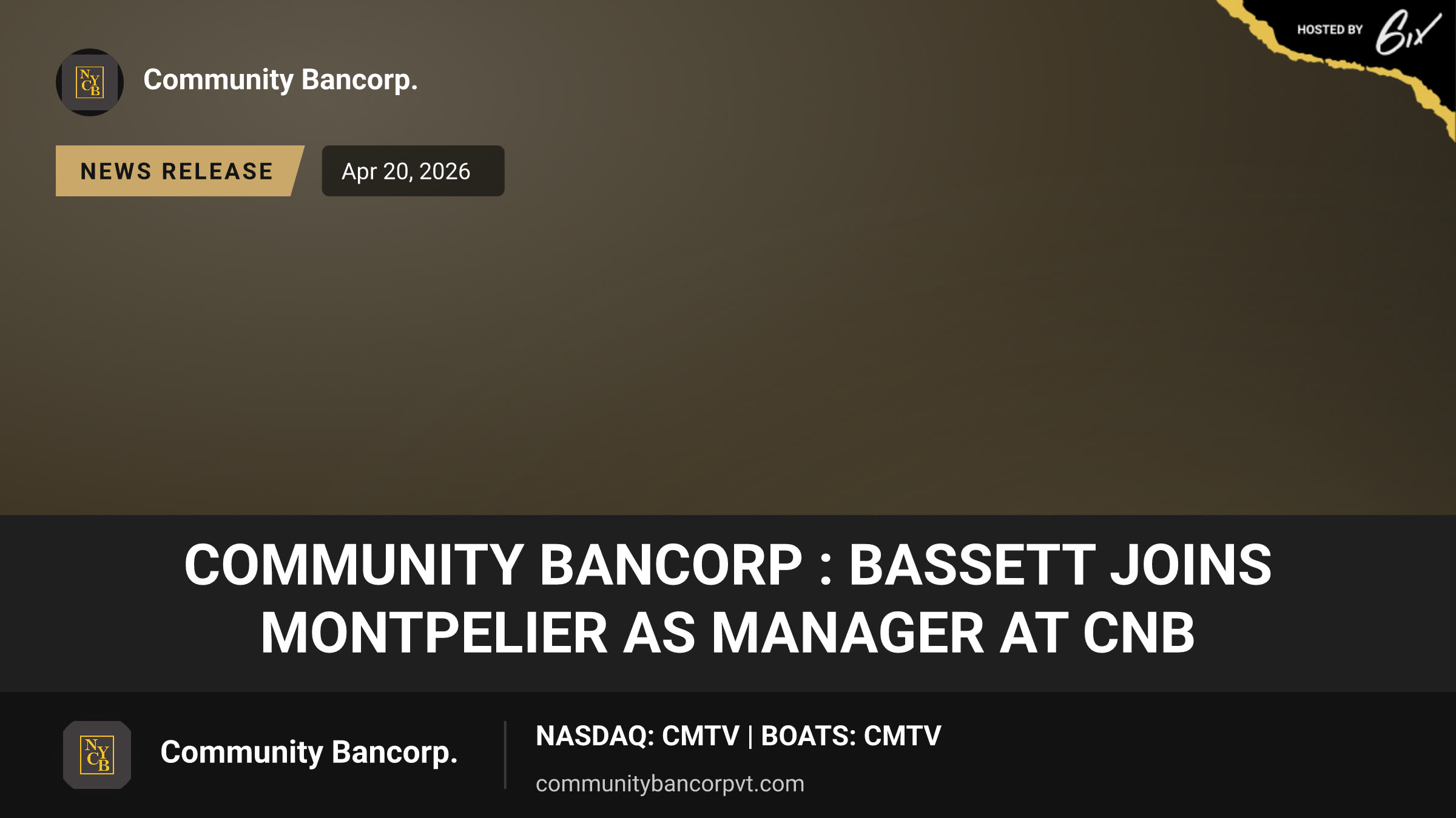 Community Bancorp : Bassett joins Montpelier as Manager at CNB