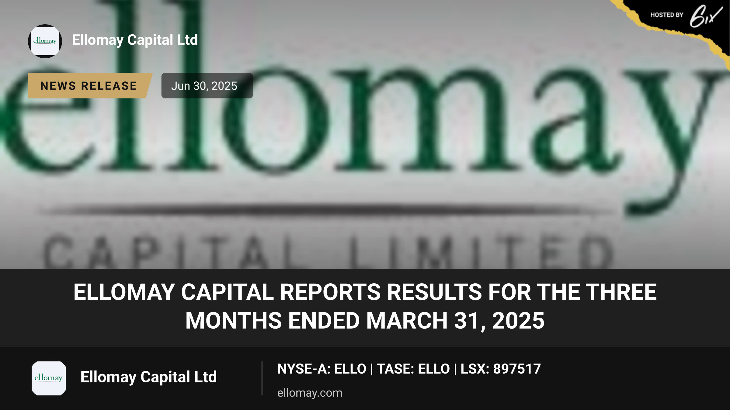 Ellomay Capital Reports Results for the Three Months Ended March 31, 2025