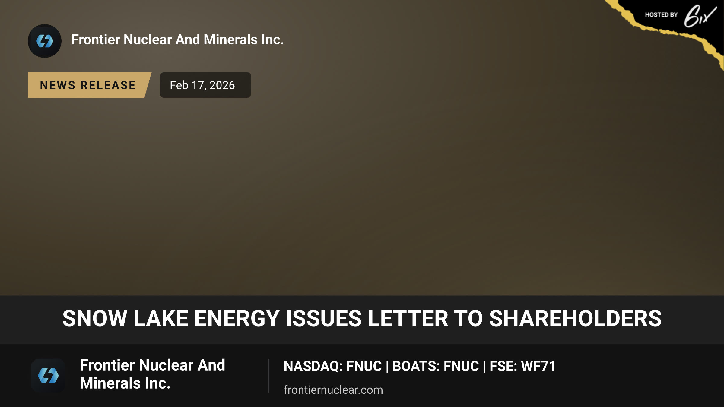 Snow Lake Energy Issues Letter to Shareholders