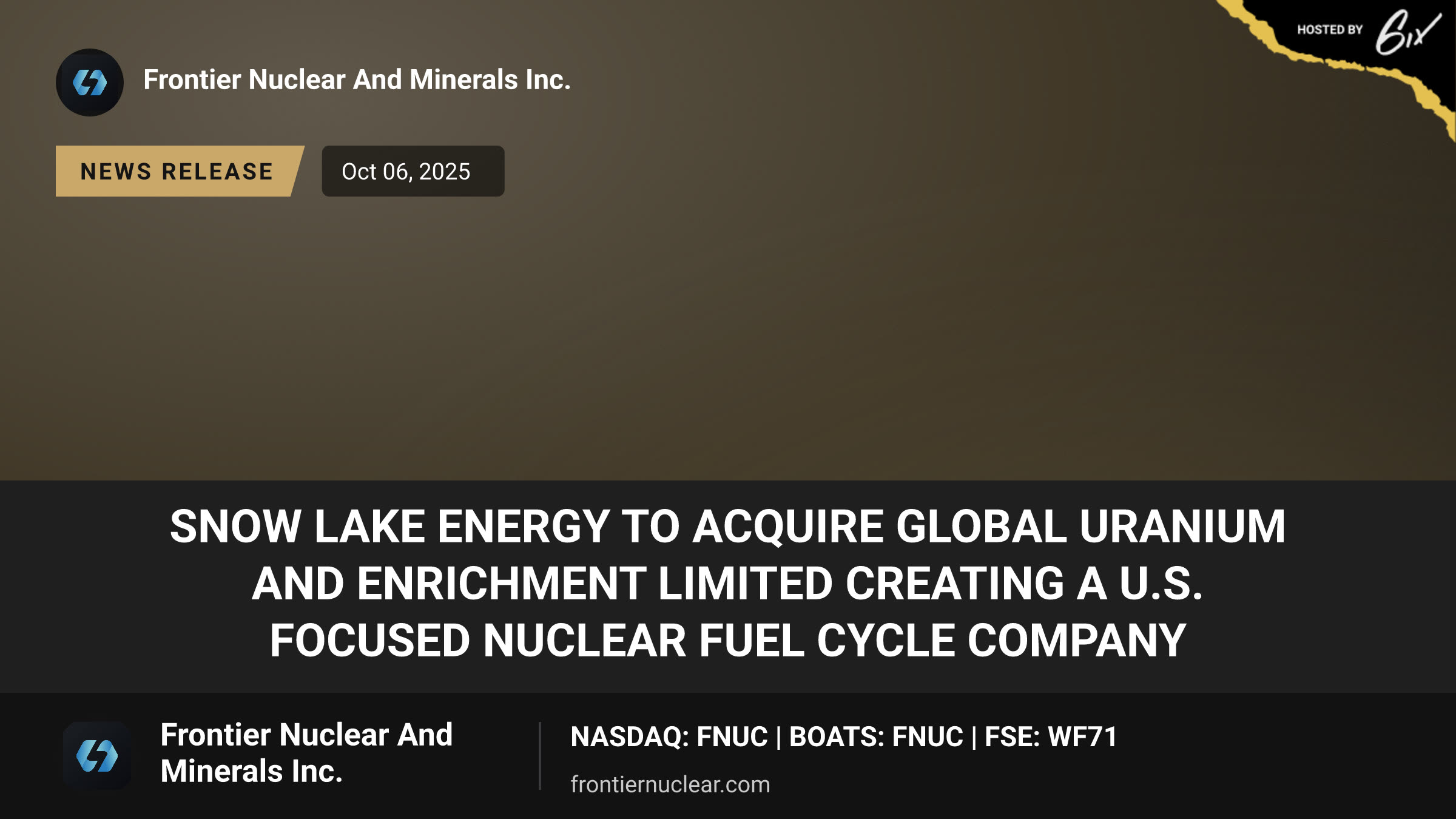 Snow Lake Energy to Acquire Global Uranium and Enrichment Limited Creating a U.S. Focused Nuclear Fuel Cycle Company