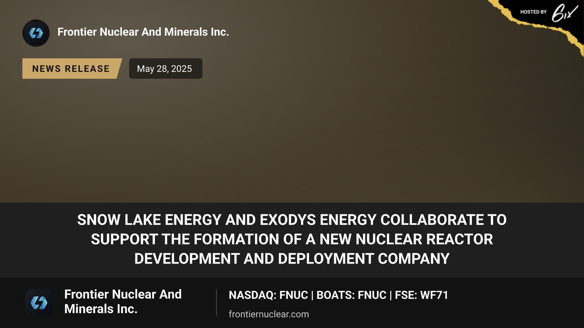 Snow Lake Energy and Exodys Energy Collaborate to Support the Formation of a New Nuclear Reactor Development and Deployment Company
