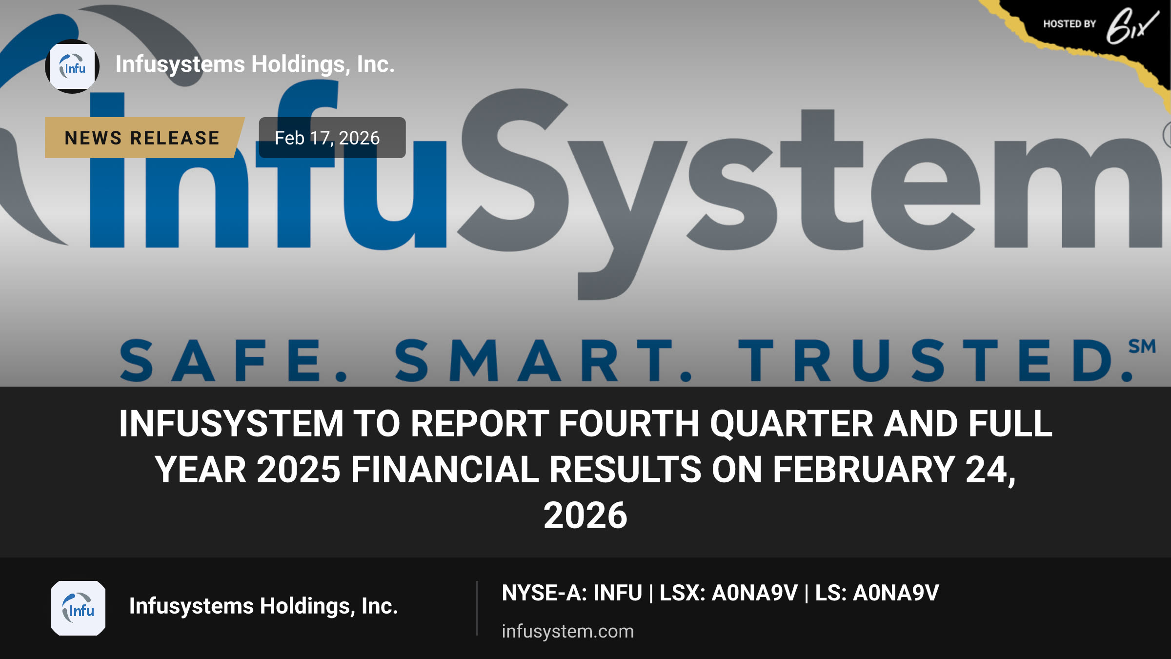 InfuSystem to Report Fourth Quarter and Full Year 2025 Financial Results on February 24, 2026