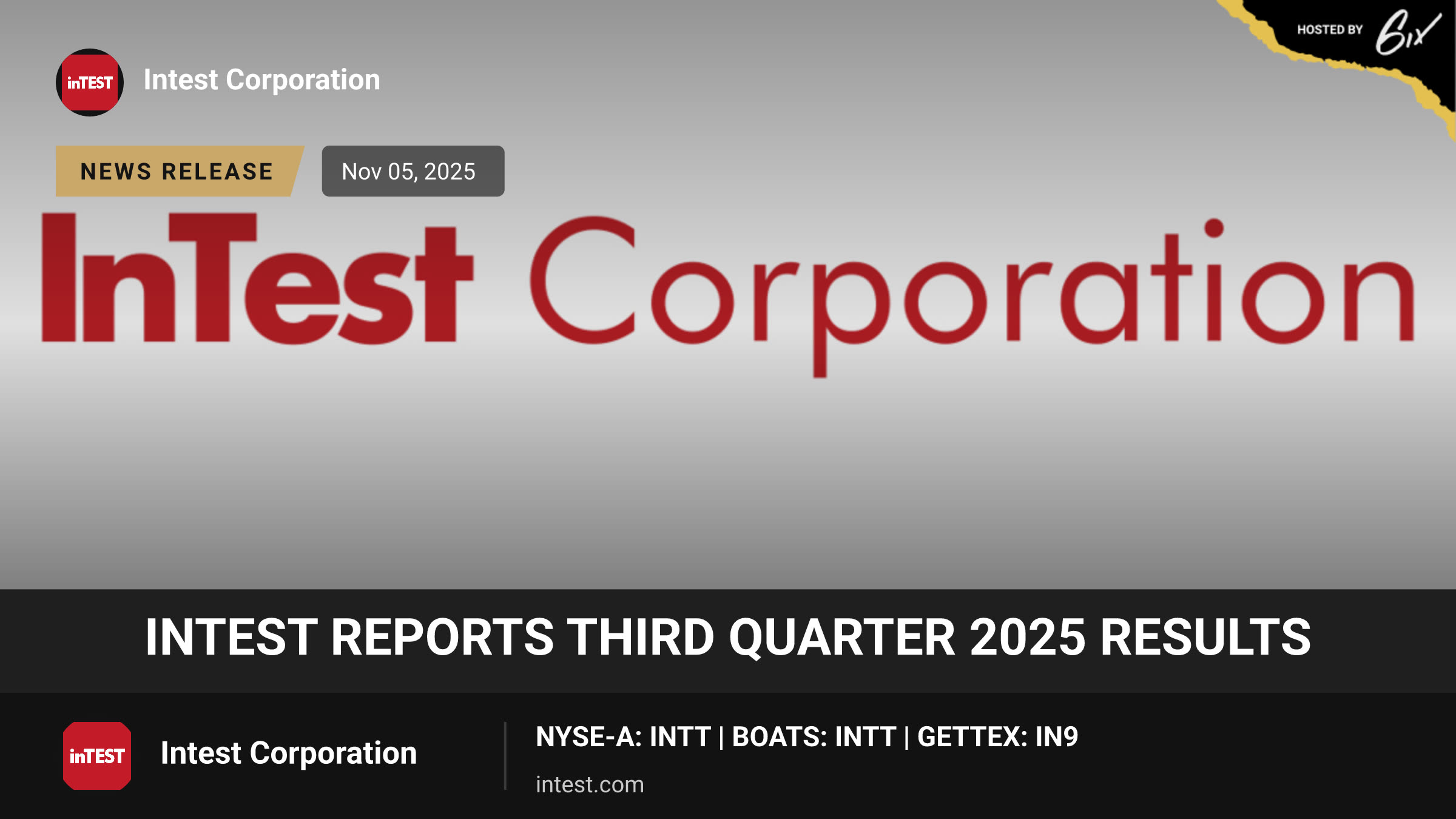 InTest Reports Third Quarter 2025 Results