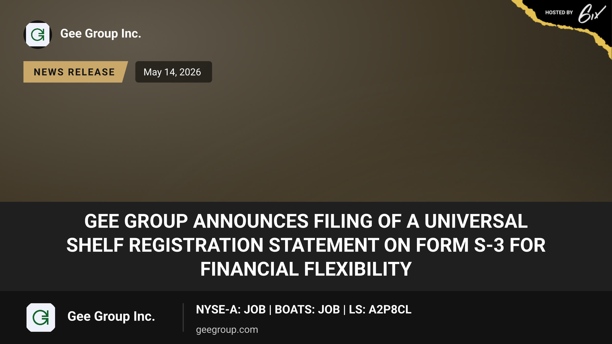GEE Group Announces Filing of a Universal Shelf Registration Statement on Form S-3 for Financial Flexibility