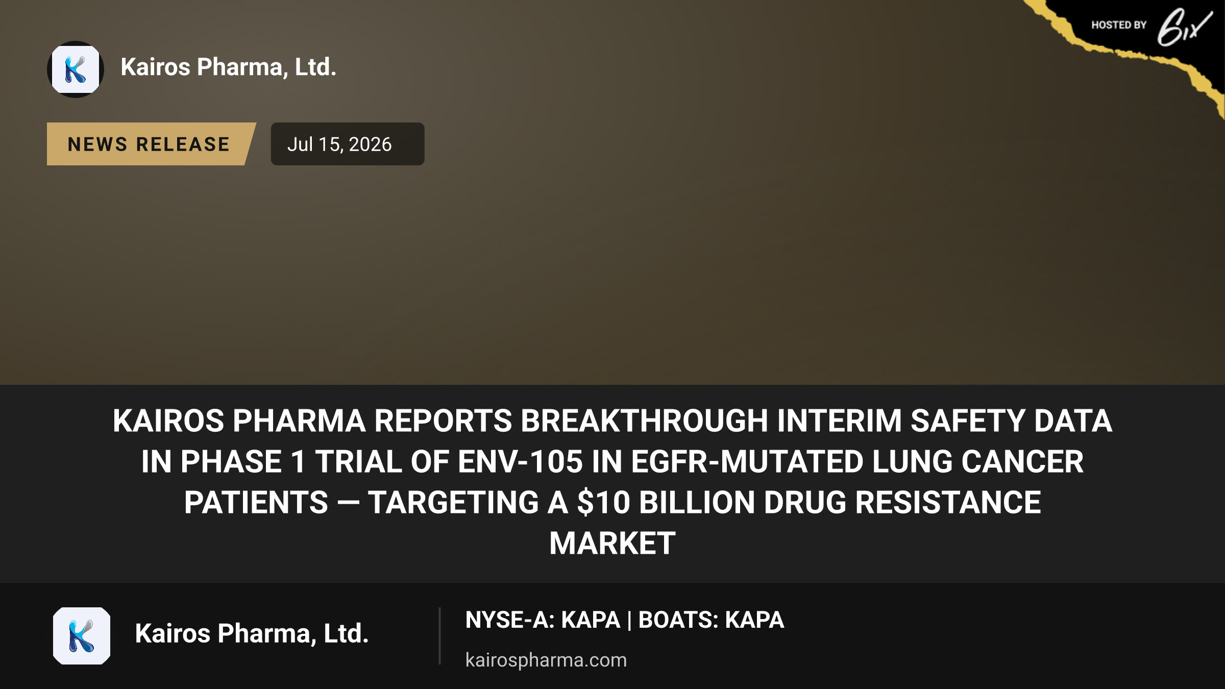 Kairos Pharma Reports Breakthrough Interim Safety Data in Phase 1 Trial of ENV-105 in EGFR-Mutated Lung Cancer Patients — Targeting a $10 Billion Drug Resistance Market
