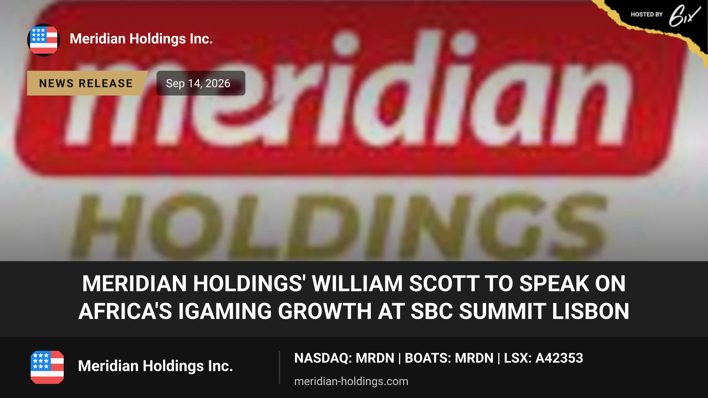 Meridian Holdings' William Scott to Speak on Africa's iGaming Growth at SBC Summit Lisbon