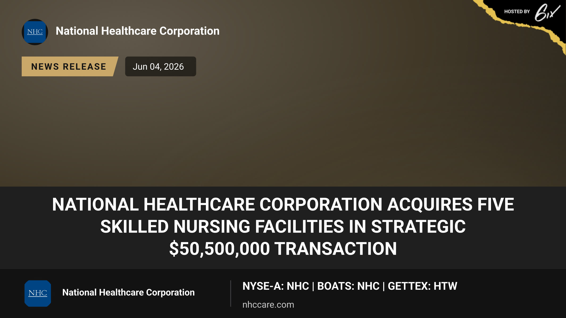 National HealthCare Corporation Acquires Five Skilled Nursing Facilities in Strategic $50,500,000 Transaction