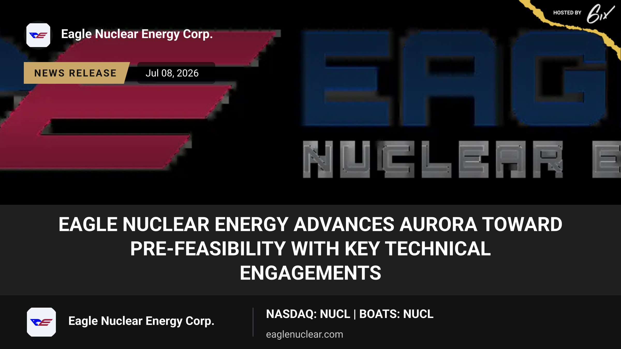 Eagle Nuclear Energy Advances Aurora Toward Pre-Feasibility with Key Technical Engagements