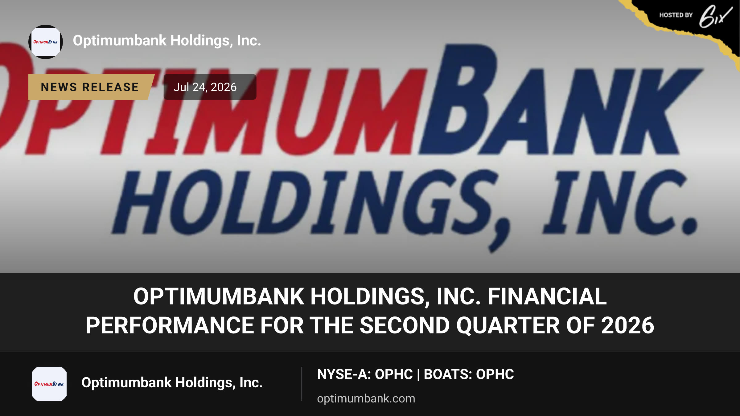 OptimumBank Holdings, Inc. Financial Performance for the Second Quarter of 2026