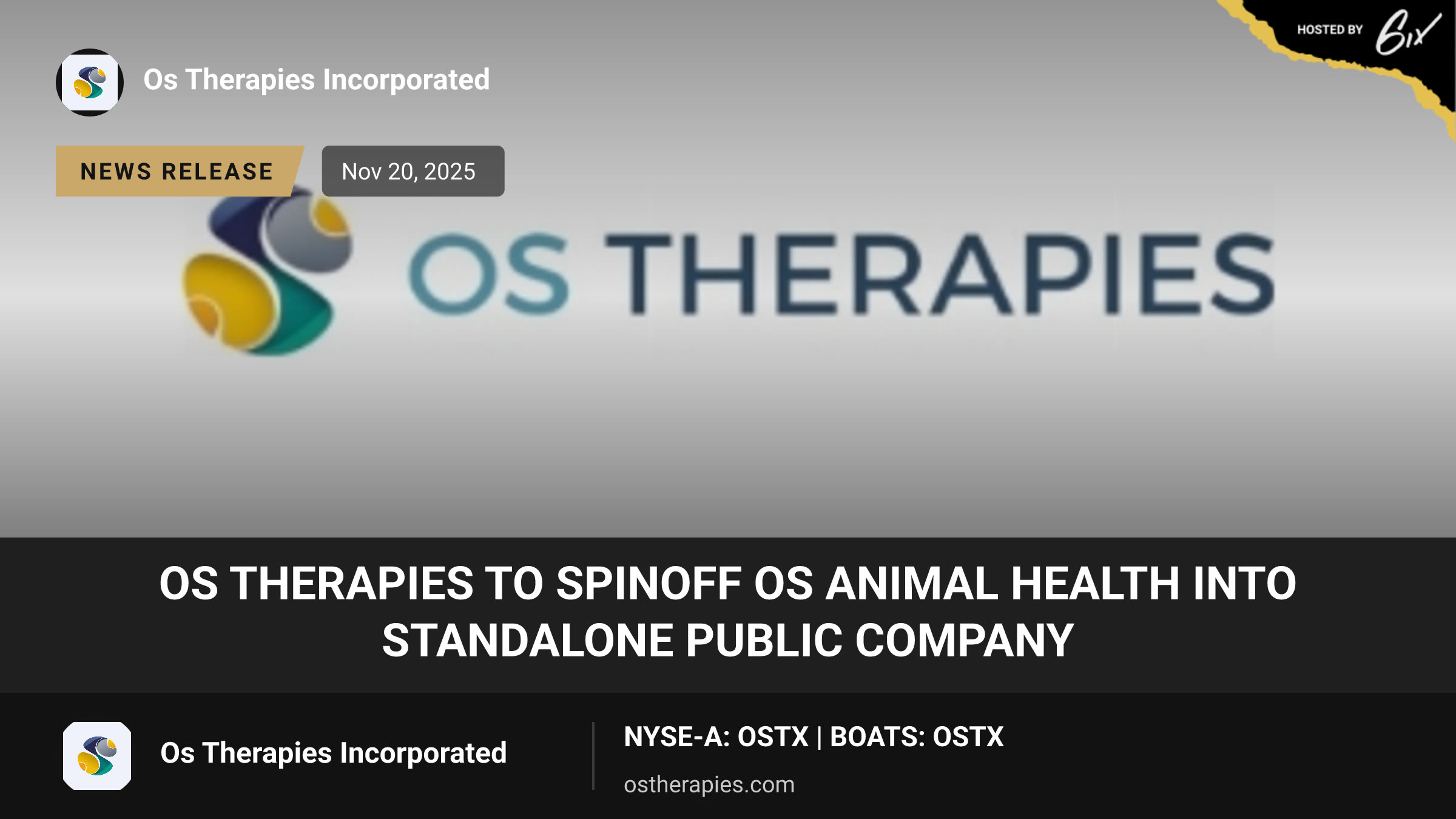 OS Therapies to Spinoff OS Animal Health into Standalone Public Company