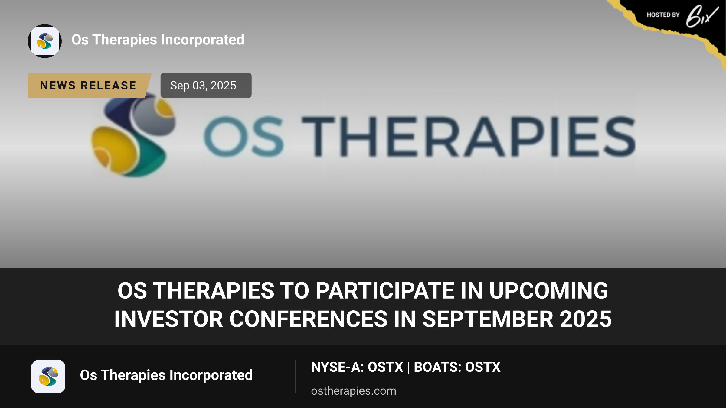 OS Therapies to Participate in Upcoming Investor Conferences in September 2025