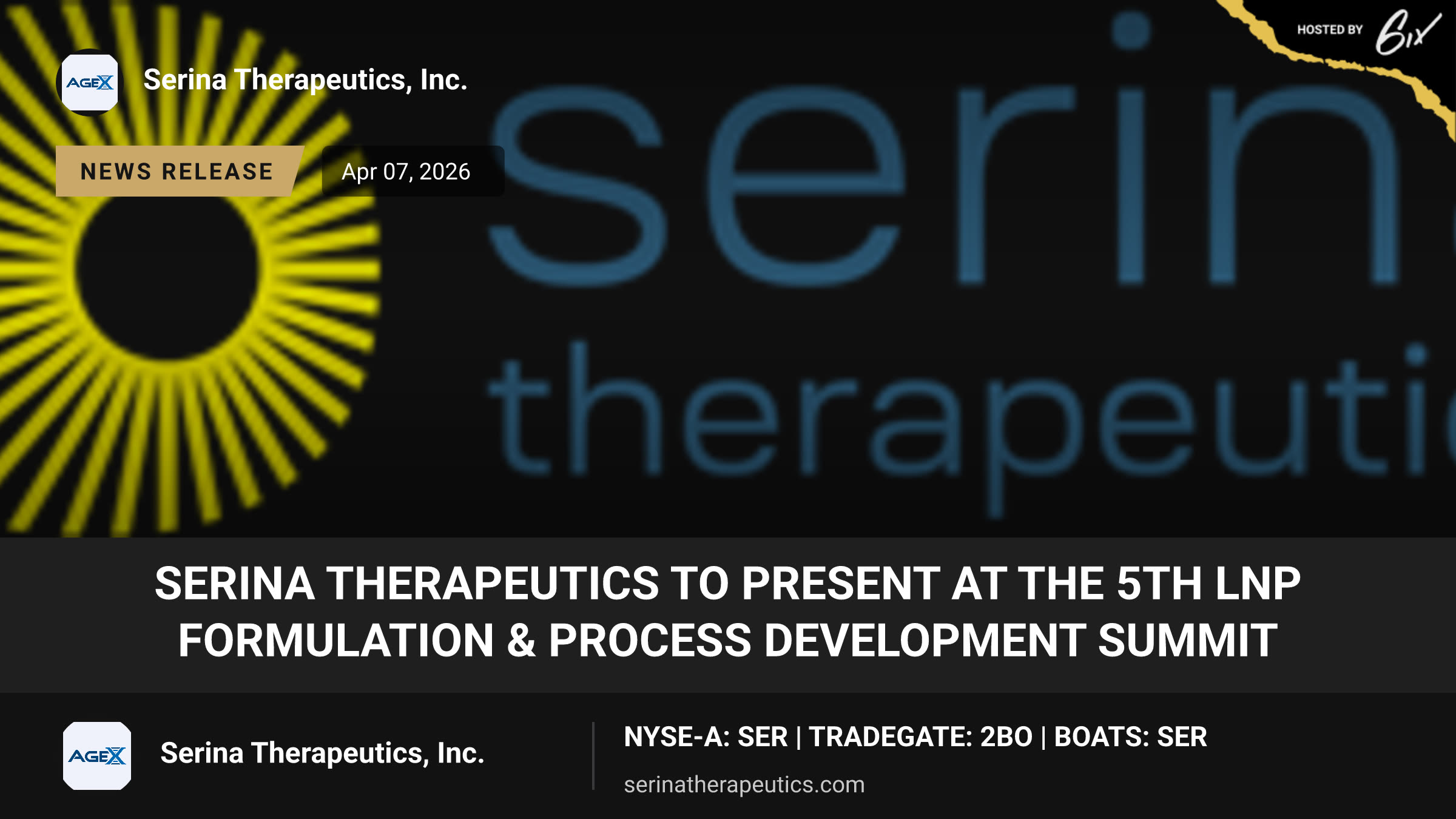 Serina Therapeutics to Present at the 5th LNP Formulation & Process Development Summit