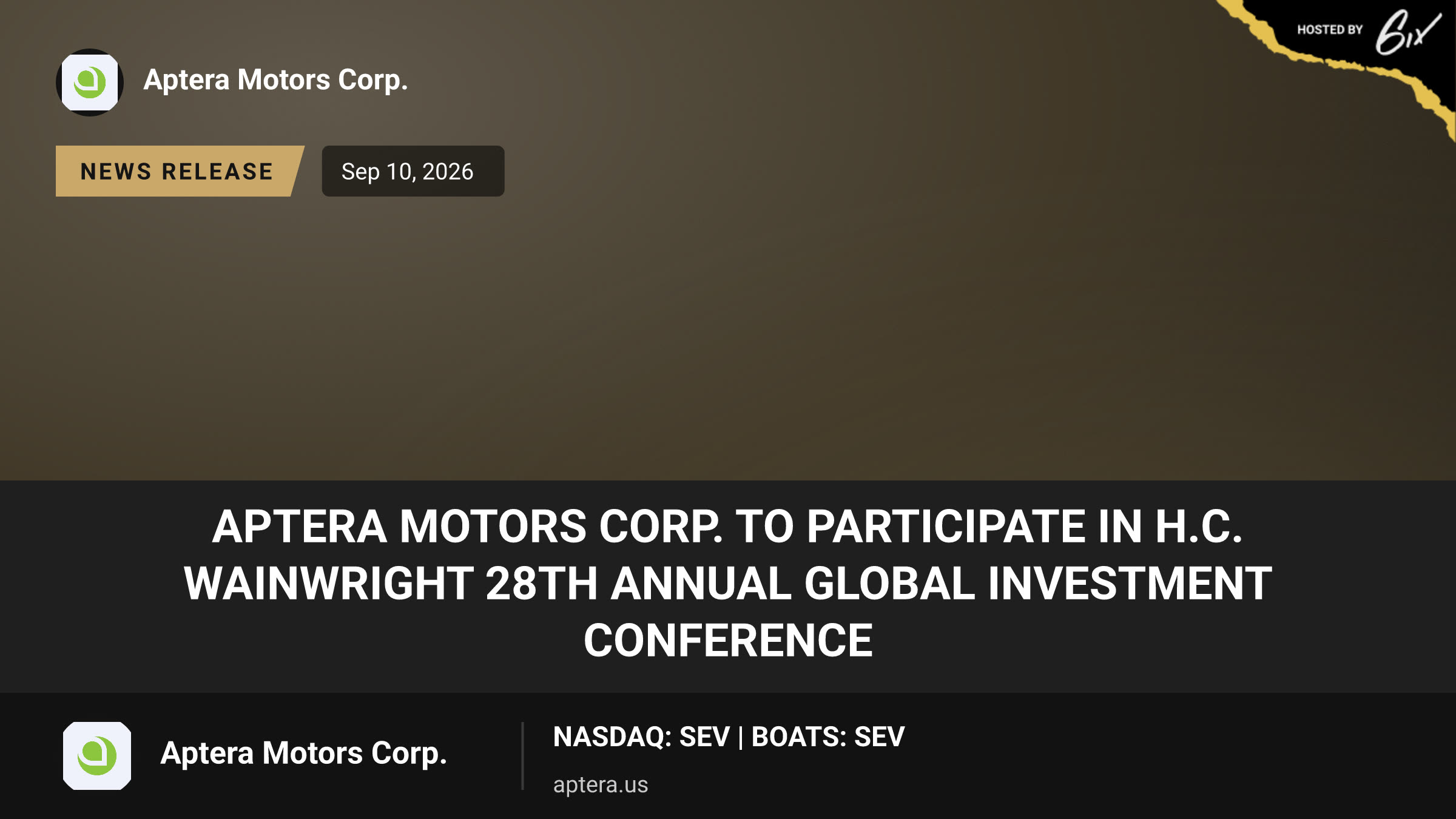 Aptera Motors Corp. to Participate in H.C. Wainwright 28th Annual Global Investment Conference