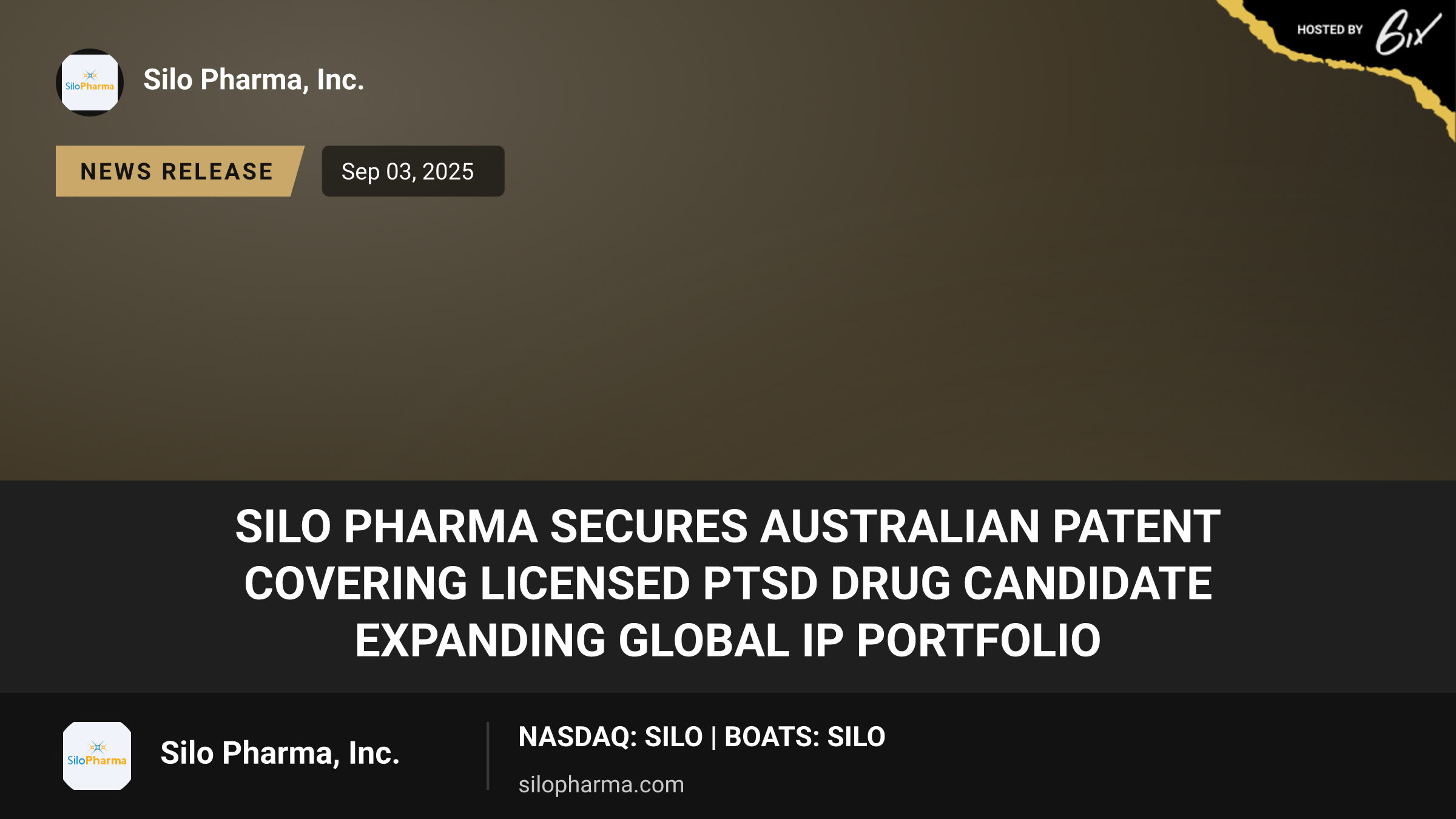 Silo Pharma Secures Australian Patent Covering Licensed PTSD Drug Candidate Expanding Global IP Portfolio