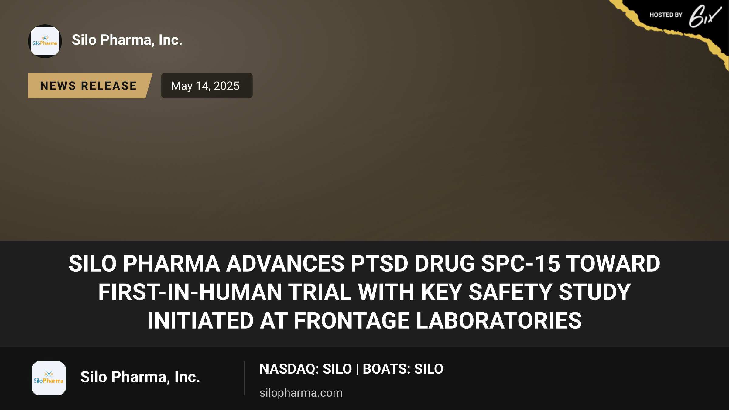 Silo Pharma Advances PTSD Drug SPC-15 Toward First-in-Human Trial with Key Safety Study Initiated at Frontage Laboratories