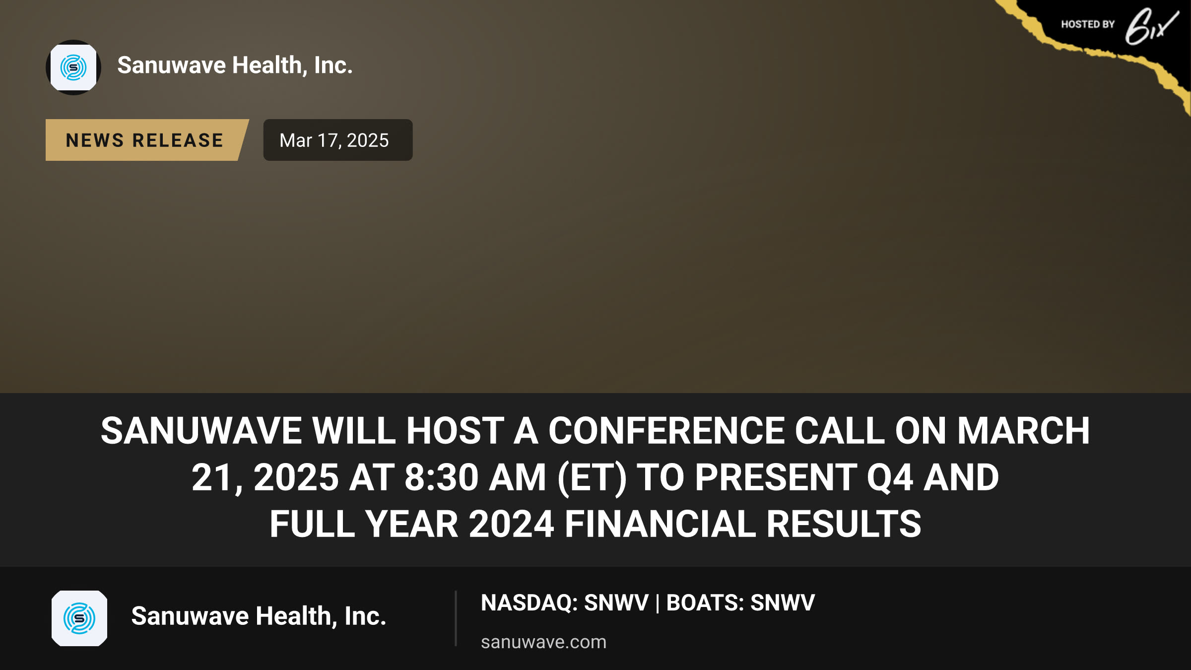 SANUWAVE Will Host a Conference Call on March 21, 2025 at 8:30 AM (ET) to Present Q4 and Full Year 2024 Financial Results