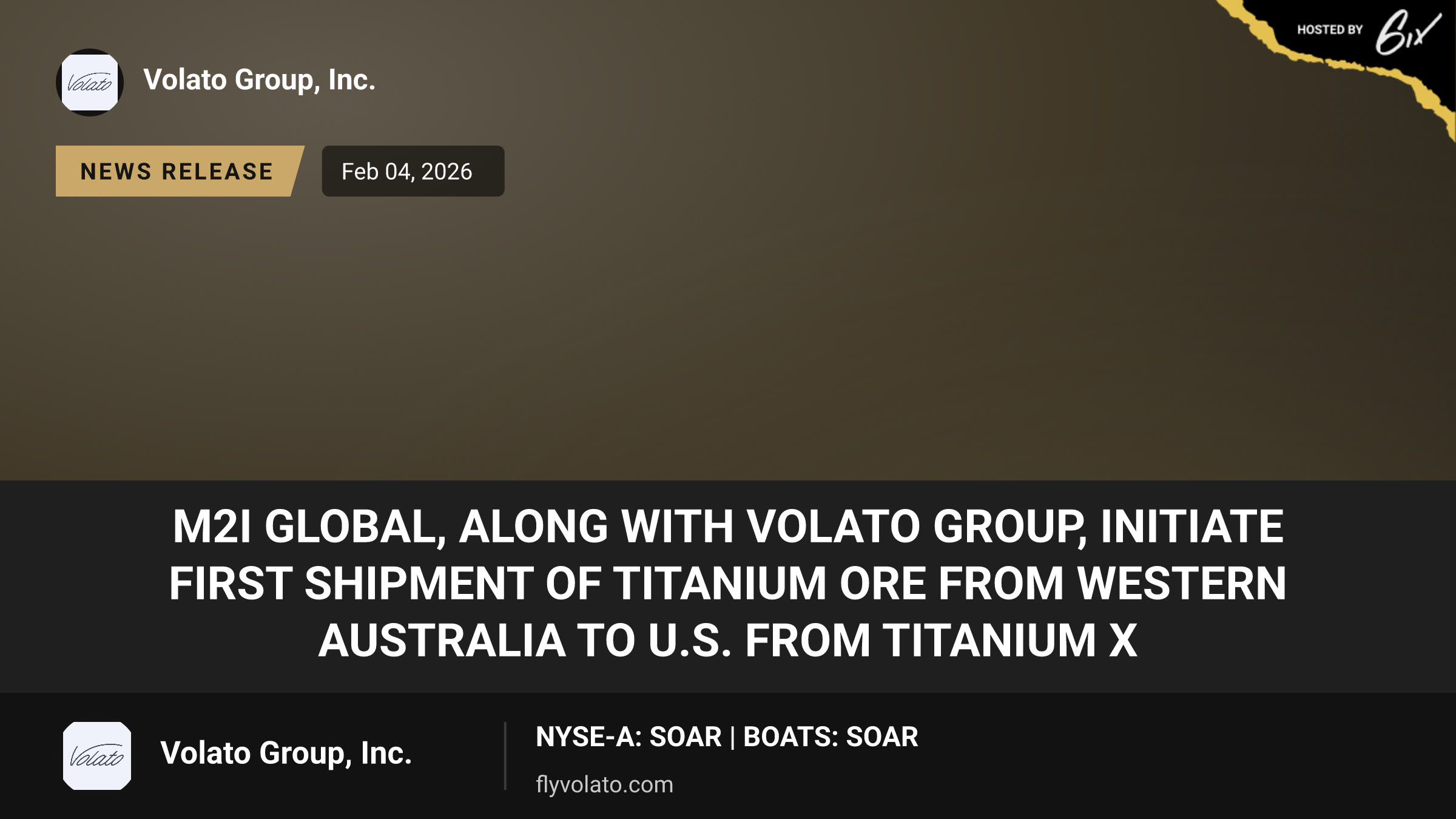 M2i Global, along with Volato Group, Initiate First Shipment of Titanium Ore from Western Australia to U.S. from Titanium X