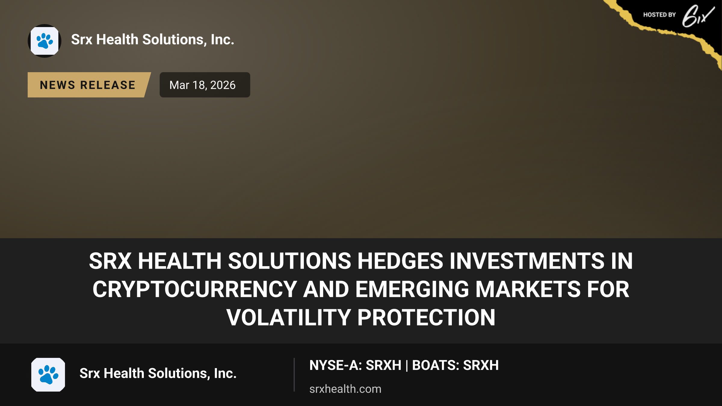 SRx Health Solutions Hedges Investments in Cryptocurrency and Emerging Markets for Volatility Protection