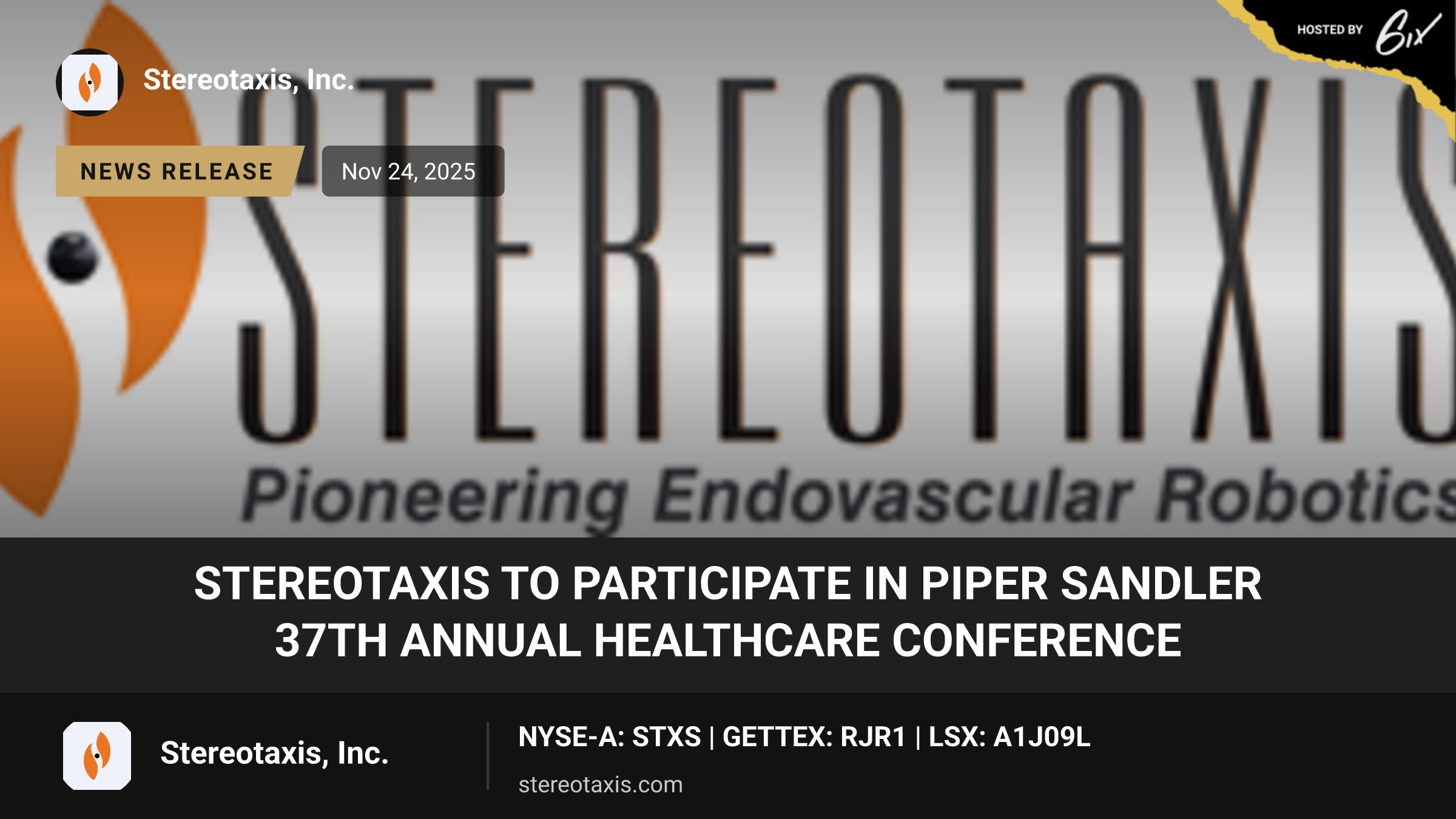 Stereotaxis to Participate in Piper Sandler 37th Annual Healthcare Conference