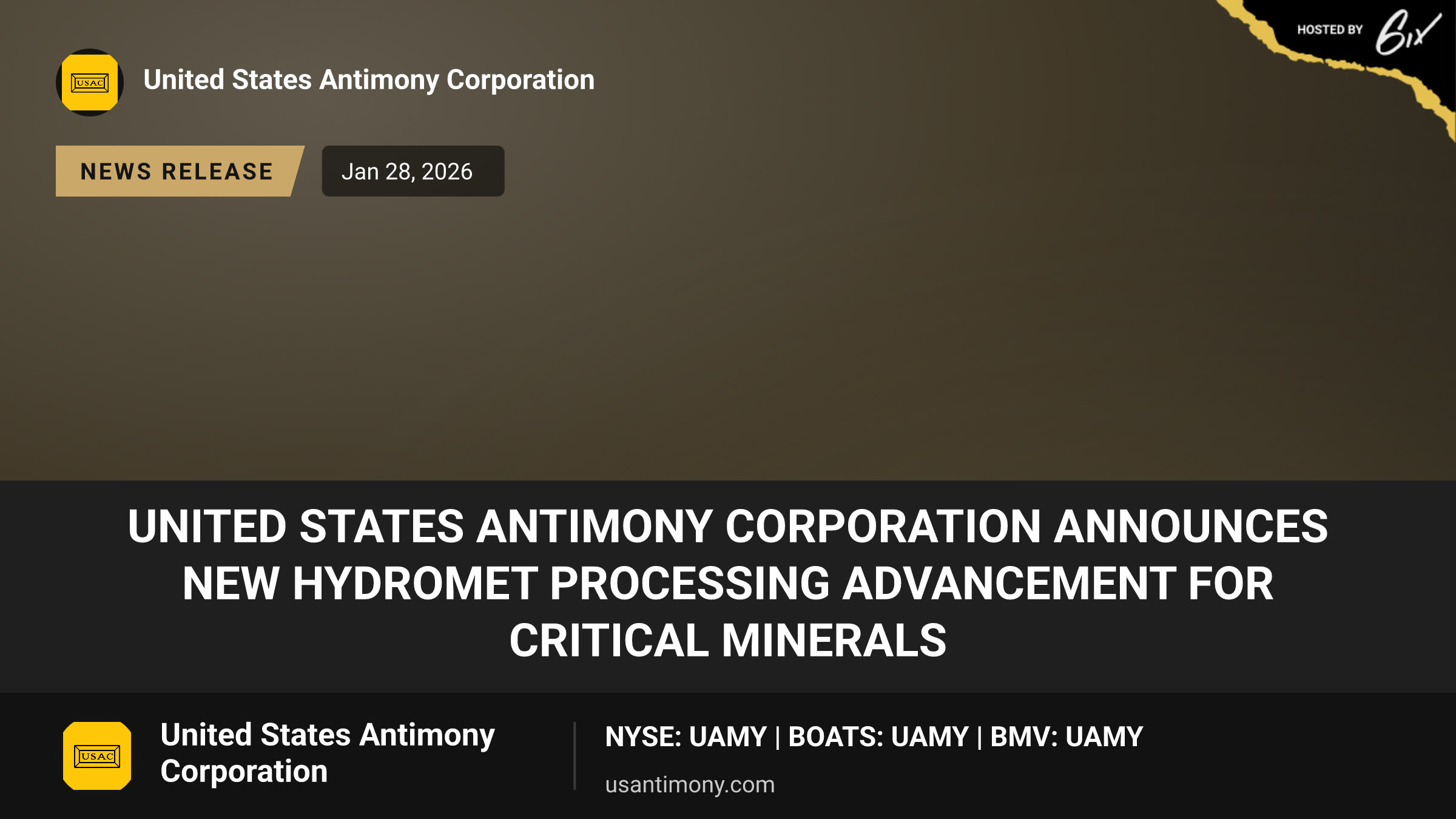 United States Antimony Corporation Announces New Hydromet Processing Advancement for Critical Minerals