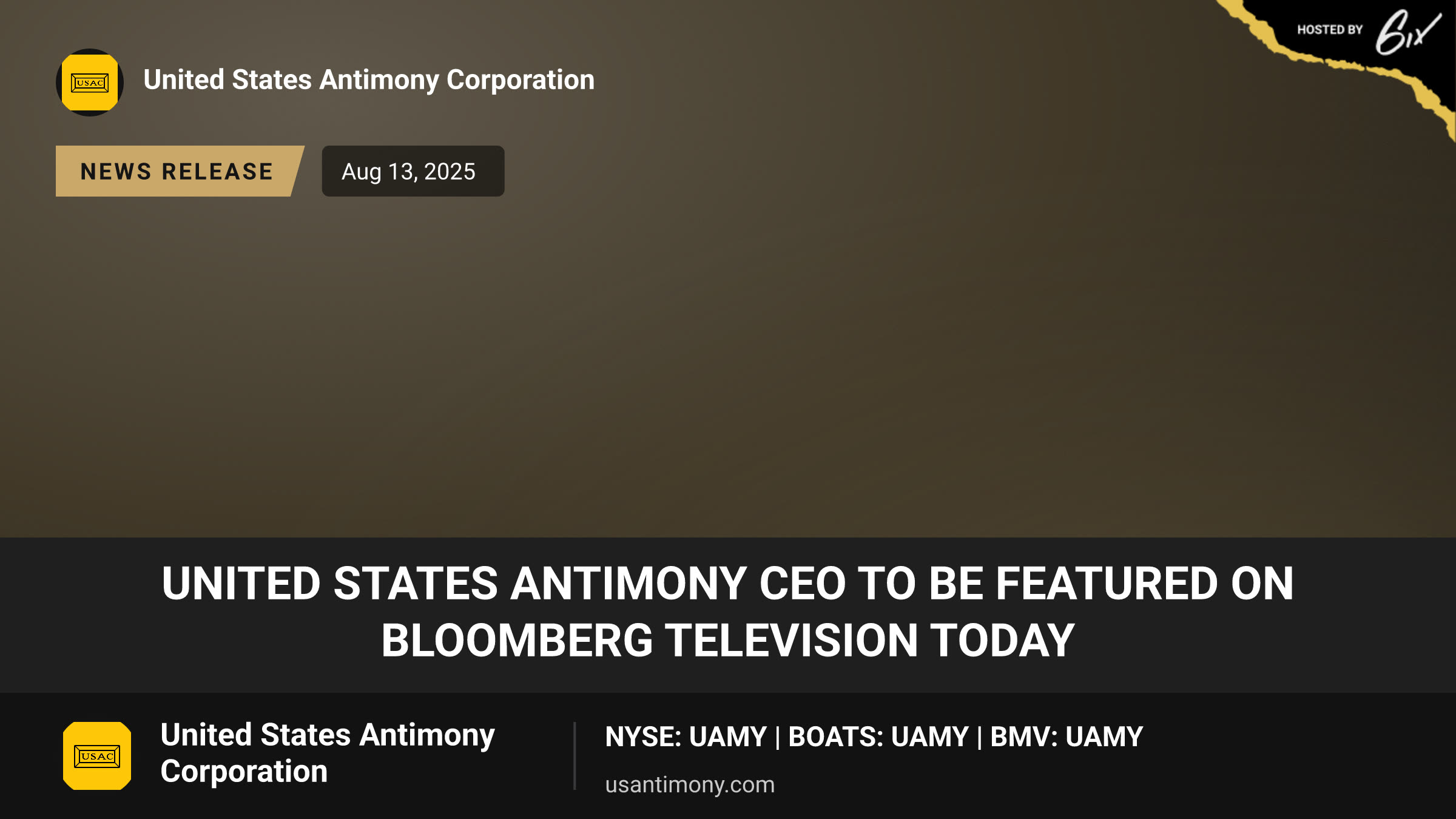 United States Antimony CEO to be Featured on Bloomberg Television Today