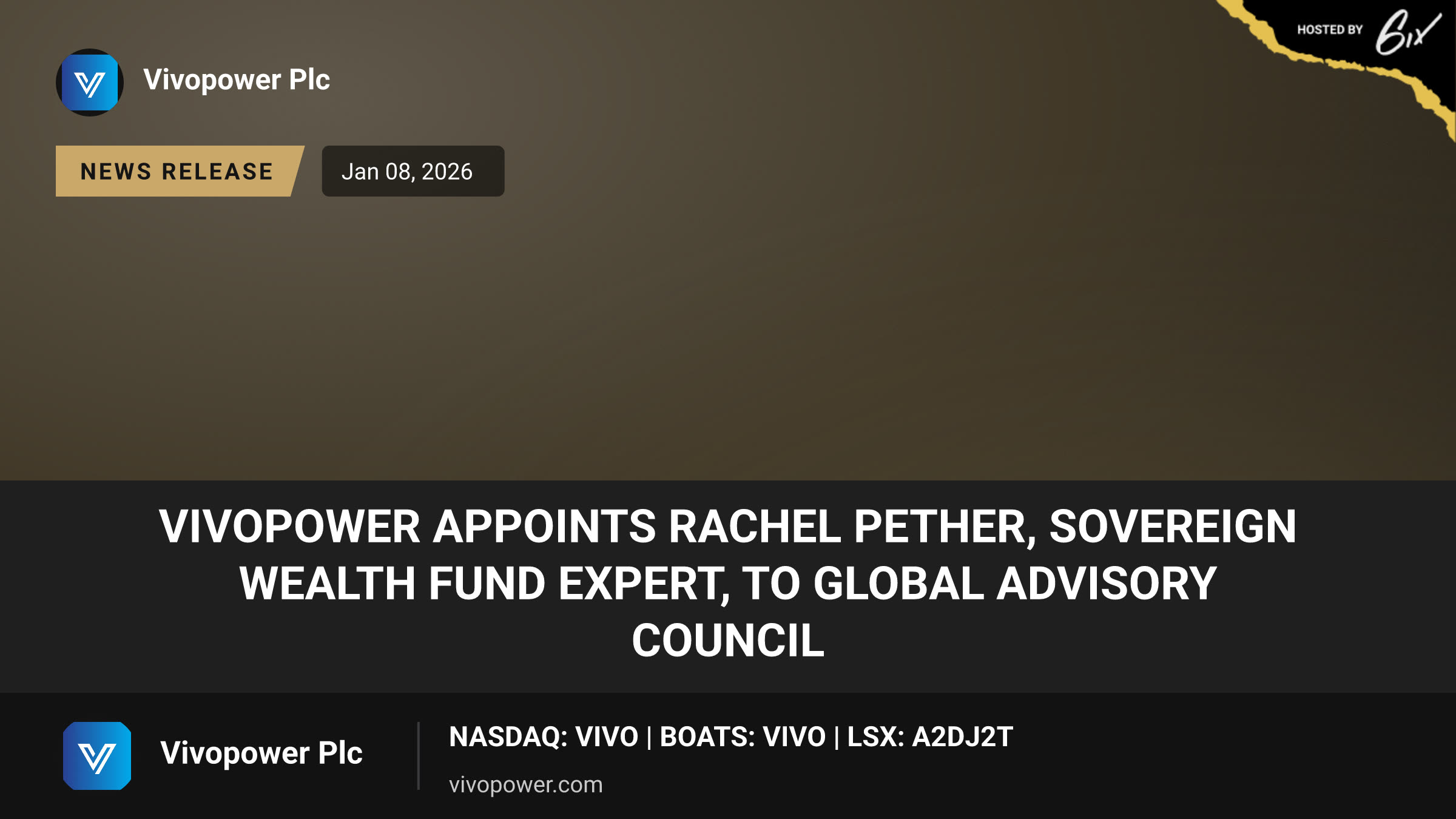 VivoPower Appoints Rachel Pether, Sovereign Wealth Fund Expert, to Global Advisory Council