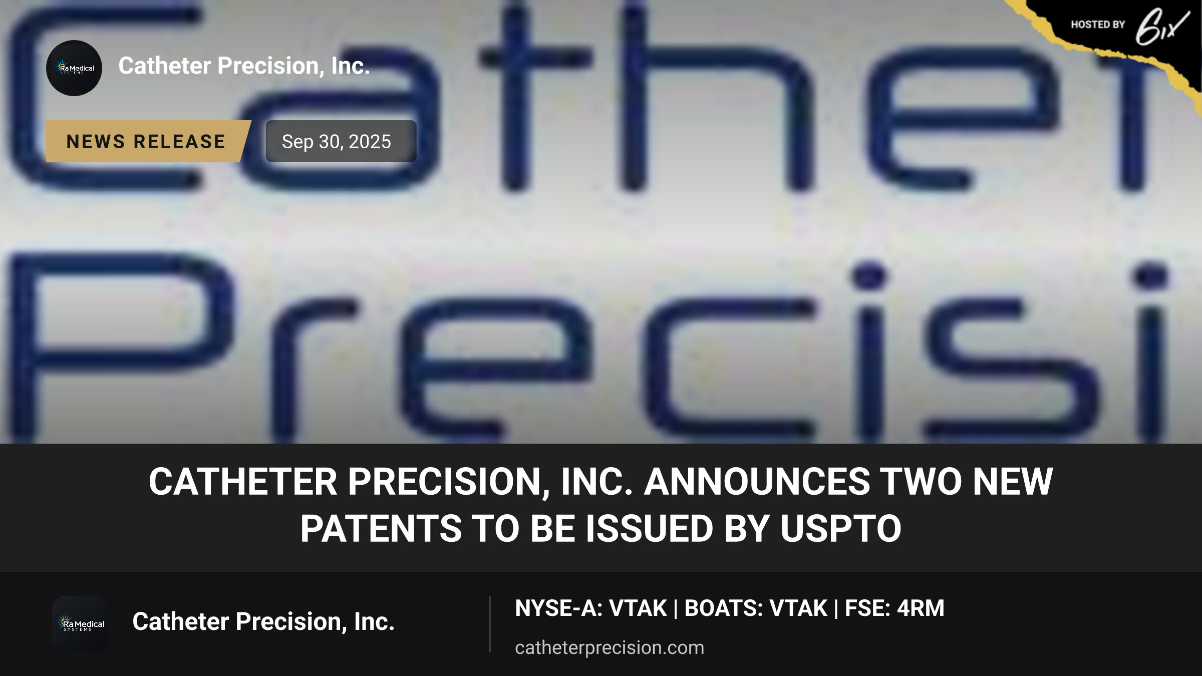 Catheter Precision, Inc. Announces Two New Patents to be Issued by USPTO
