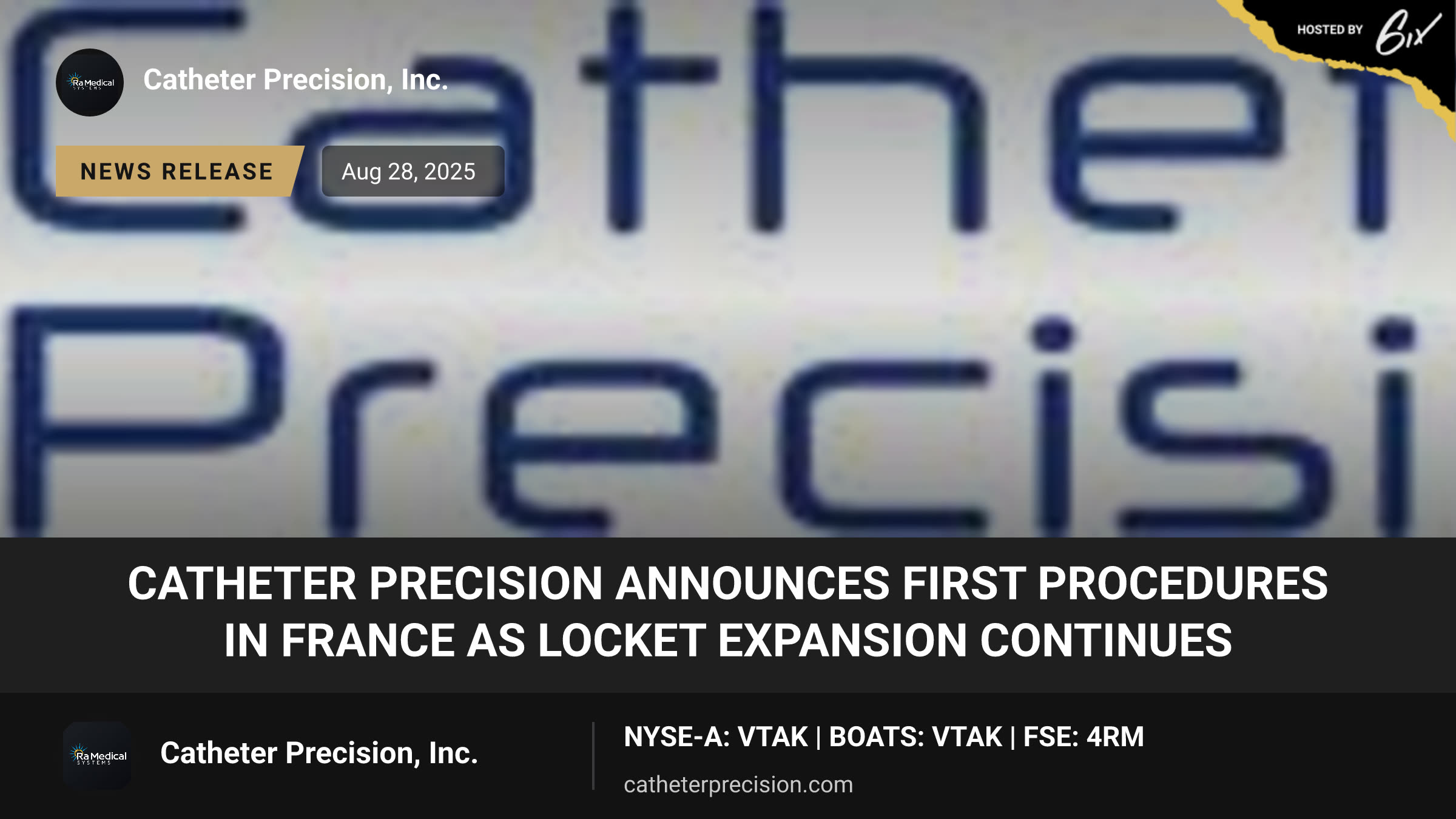 Catheter Precision Announces First Procedures in France as LockeT Expansion Continues