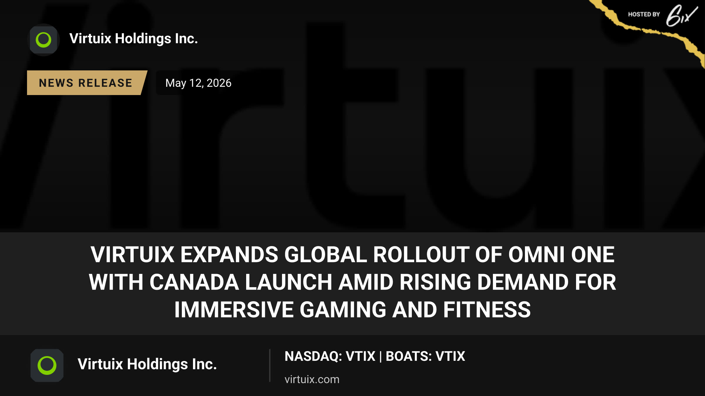Virtuix Expands Global Rollout of Omni One with Canada Launch Amid Rising Demand for Immersive Gaming and Fitness