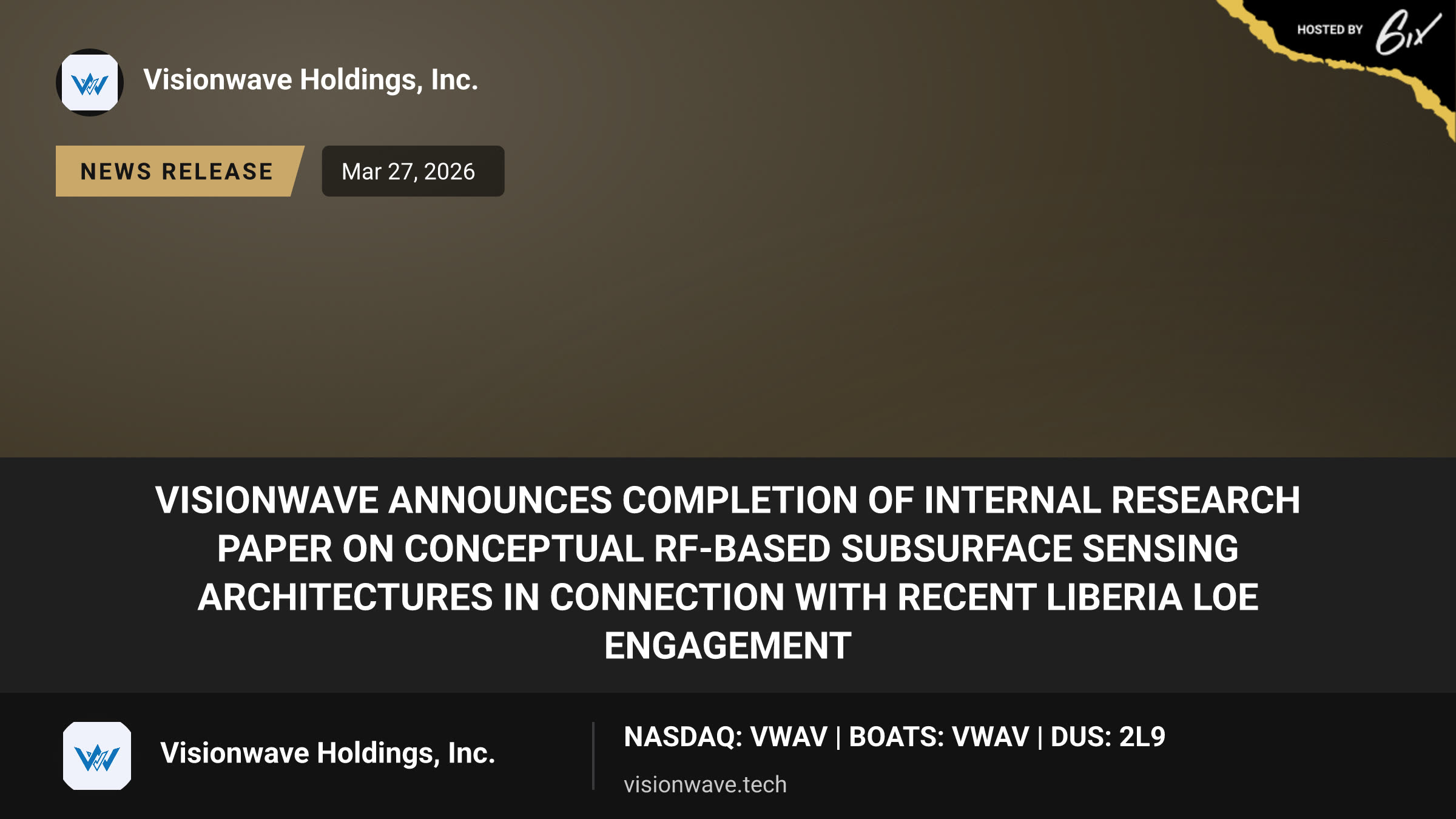 VisionWave Announces Completion of Internal Research Paper on Conceptual RF-Based Subsurface Sensing Architectures in Connection with Recent Liberia LOE Engagement