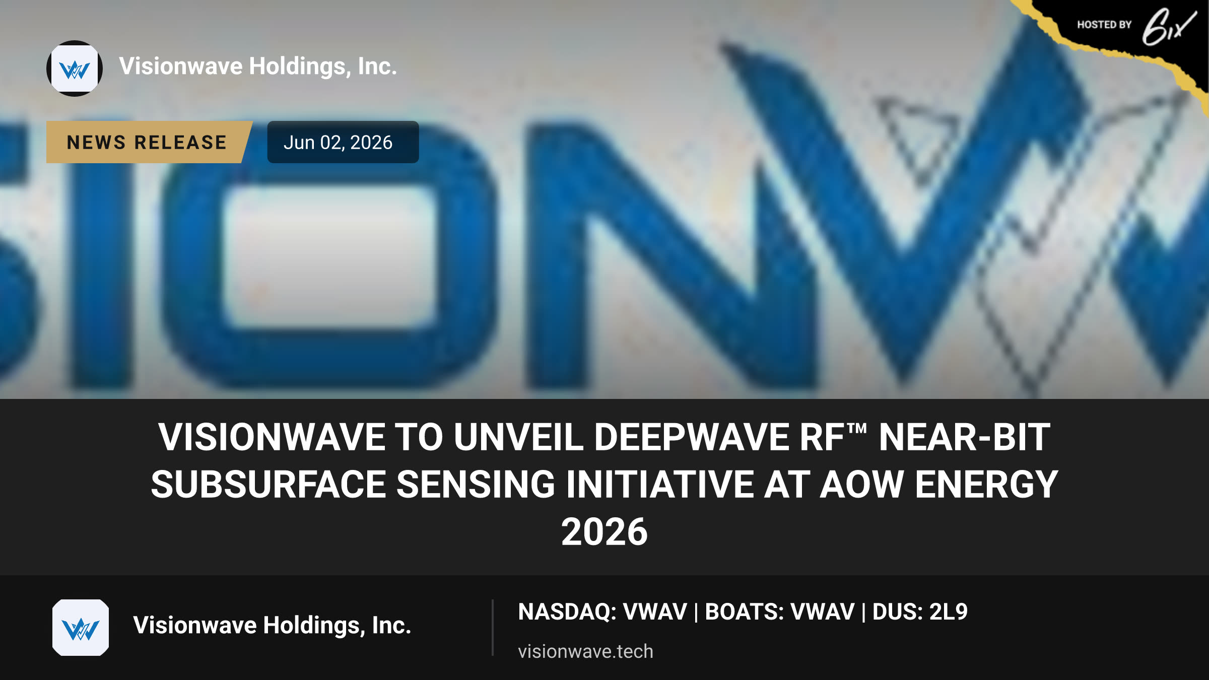 VisionWave to Unveil DeepWave RF™ Near-Bit Subsurface Sensing Initiative at AOW Energy 2026