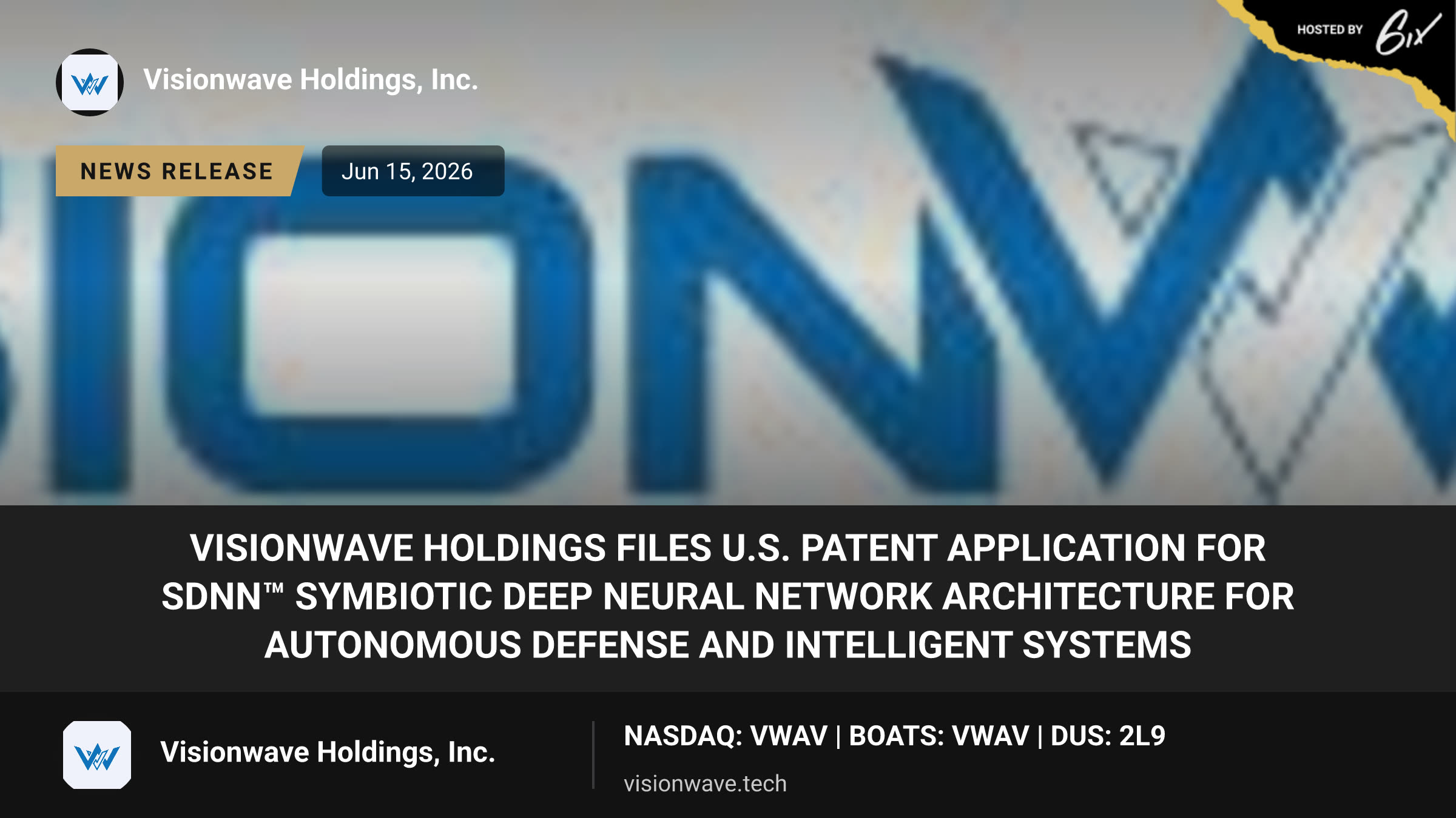VisionWave Holdings Files U.S. Patent Application for SDNN™ Symbiotic Deep Neural Network Architecture for Autonomous Defense and Intelligent Systems